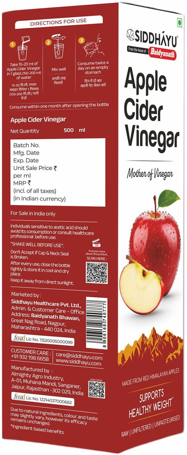 Image of Baidyanath Apple Cider Vinegar with Mother of Vinegar, Supports Weight Management - 500 ml Vinegar