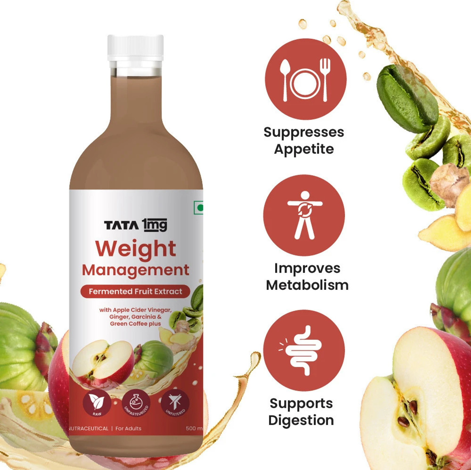 Image of TATA 1mg Weight Management Juice with Green Coffee, Ginger, & Apple Cider Vinegar Vinegar
