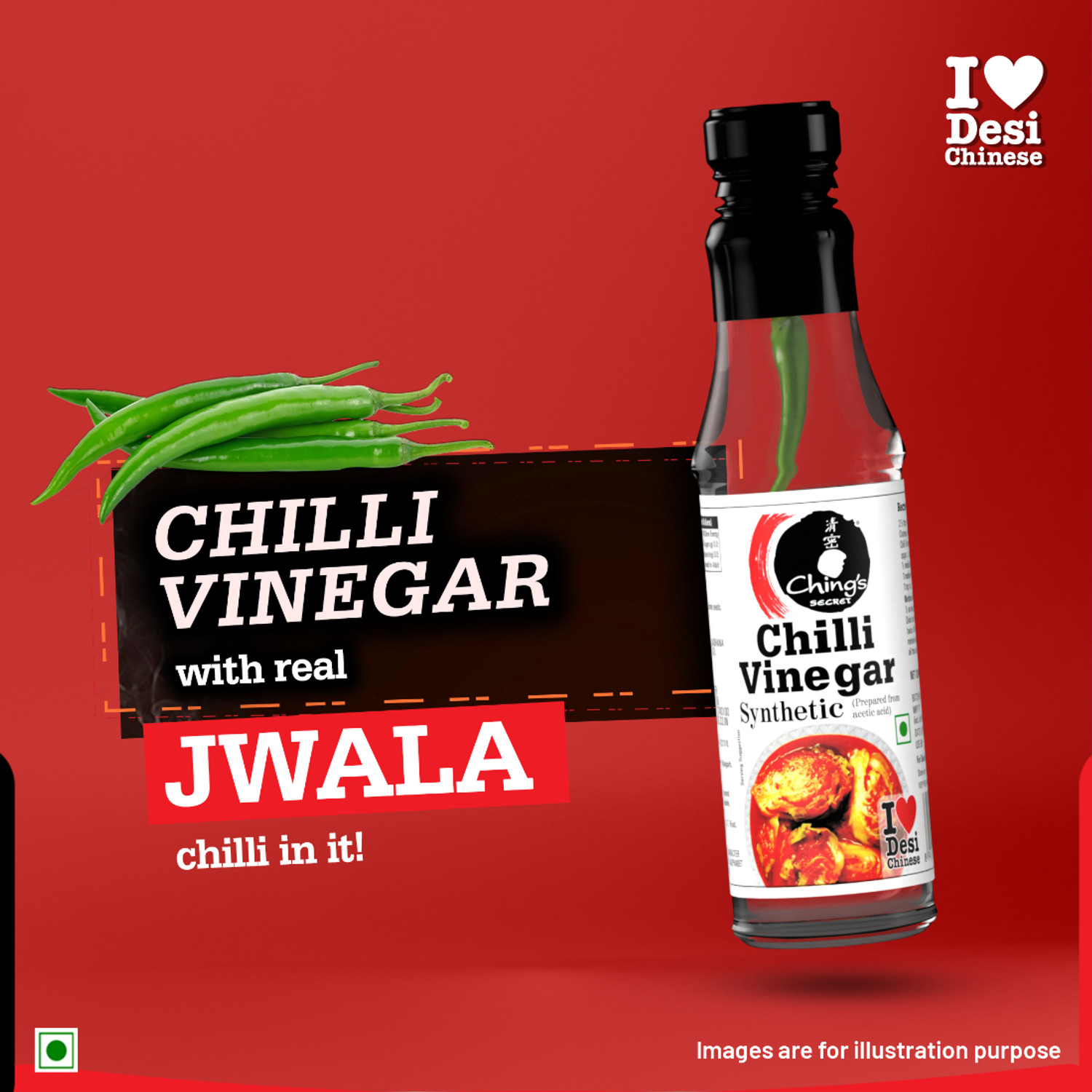 Image of Ching's Secret White Vinegar, With Green Jwala Chilli, Bold & Intense Vinegar