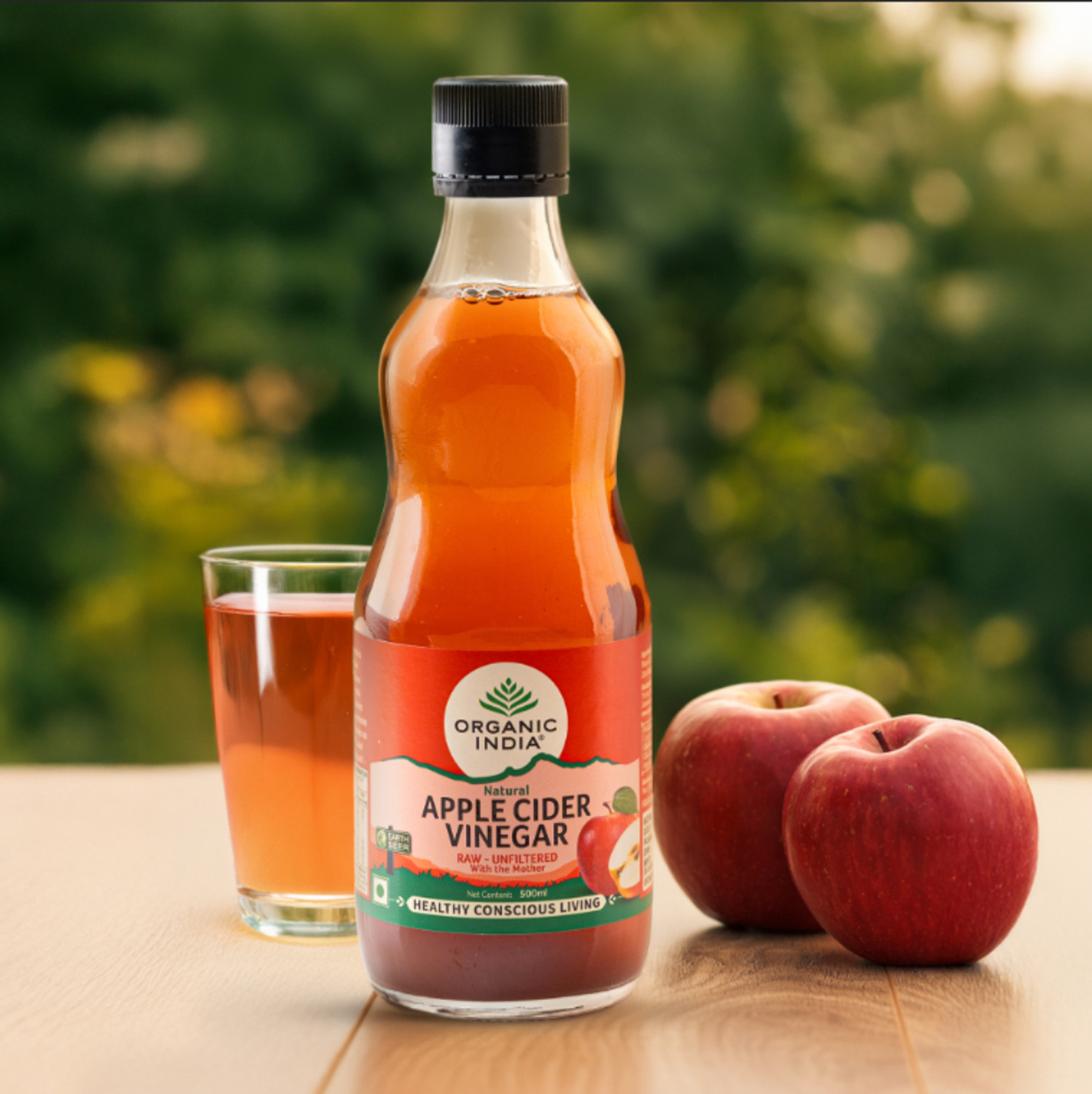 Image of ORGANIC INDIA Apple Cider Vinegar with Mother of Vinegar, Made from Spanish Apples Vinegar