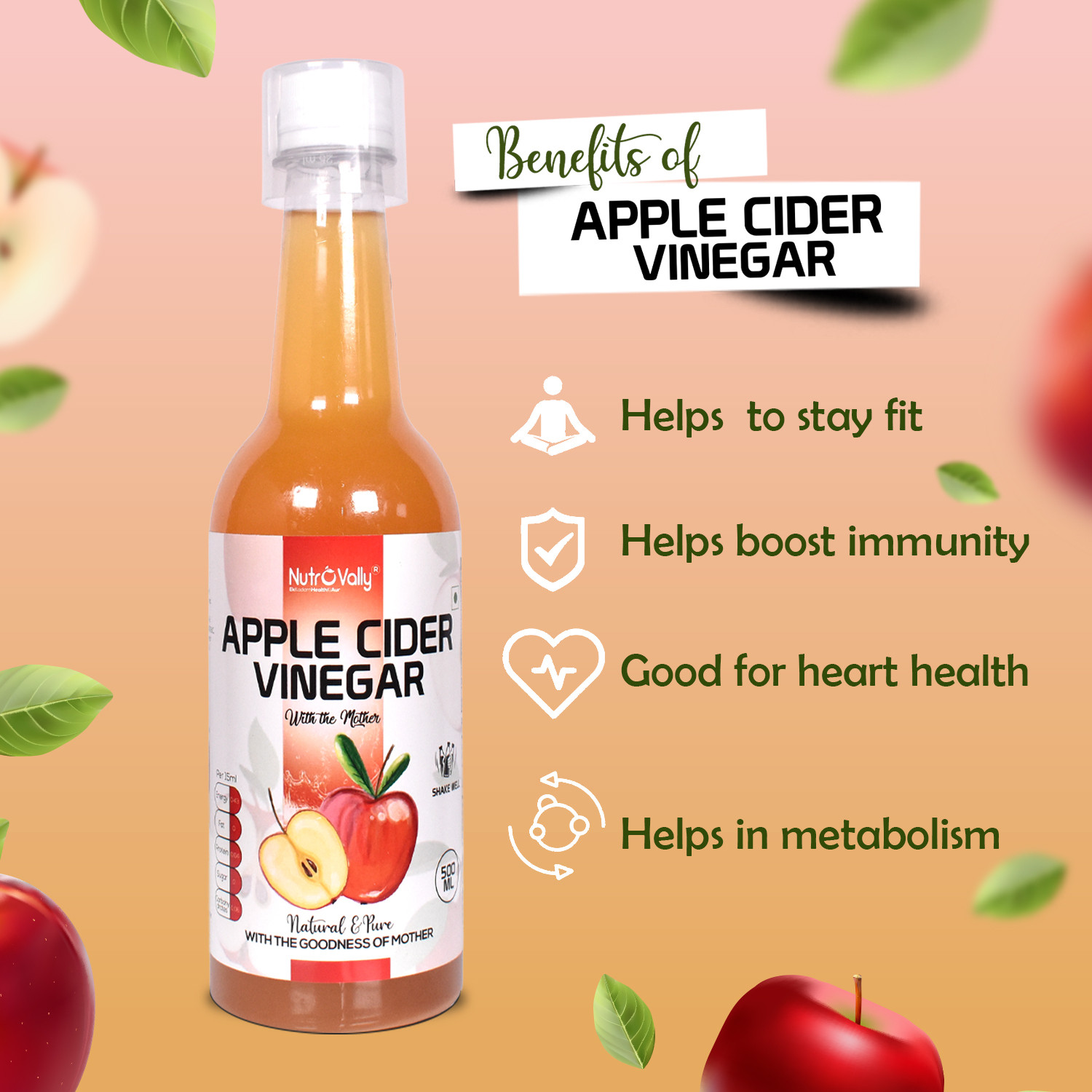 Image of NutroVally apple cider or weight loss with Mother of Vinegar