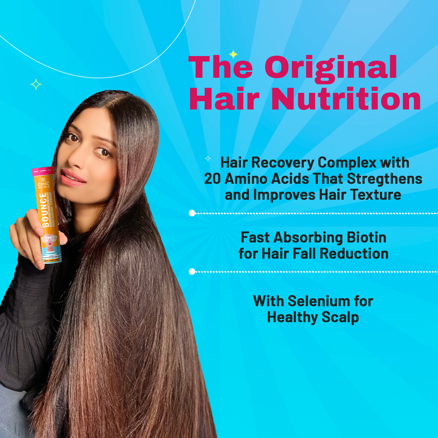 Image of Chicnutrix Bounce Biotin for Hair Growth with Selenium & Amino Acids - Mango Flavor