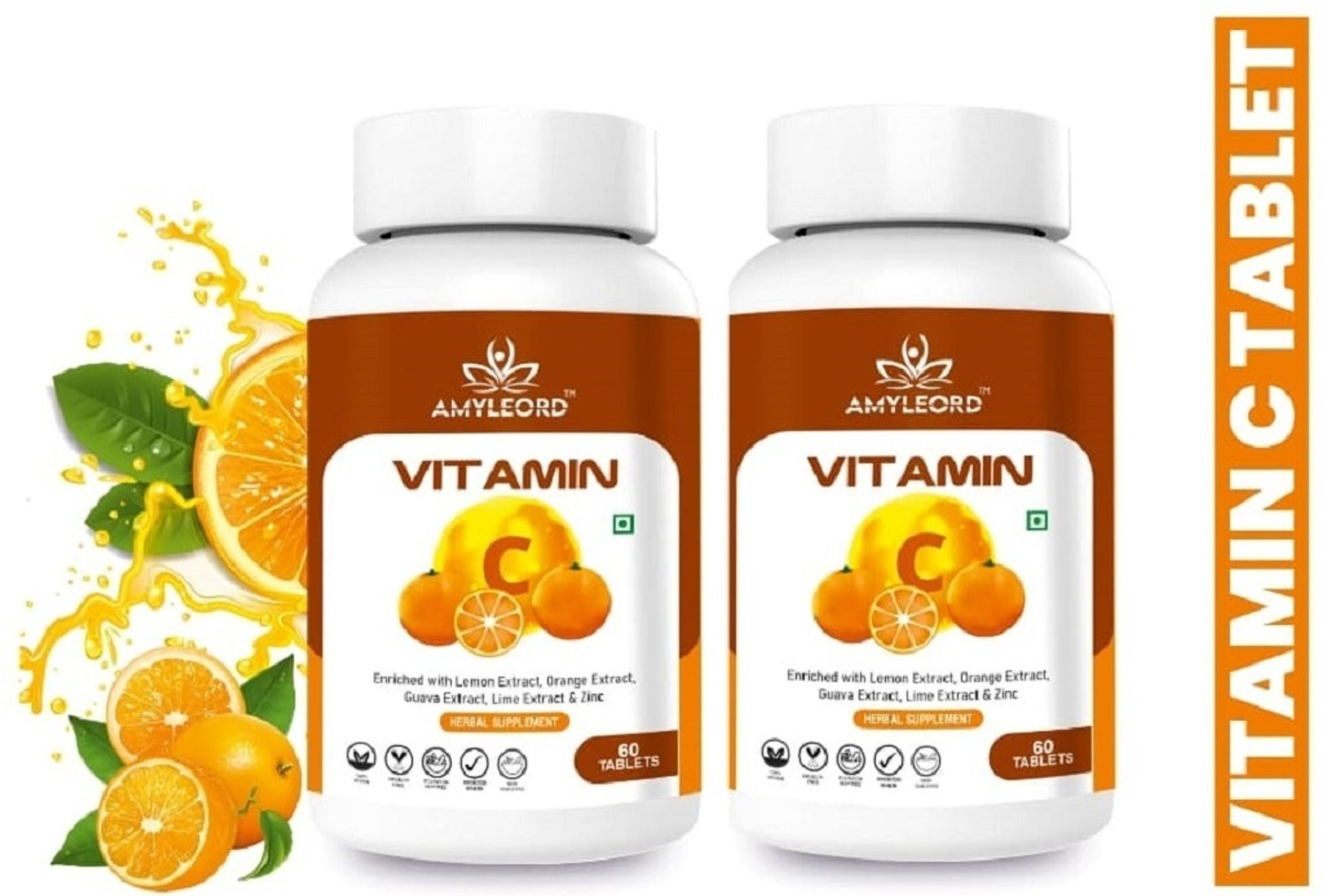 Image of Amyleord Natural Vitamin C Tablet Amla ,orange Extract With Zinc For Immunity & Skincare