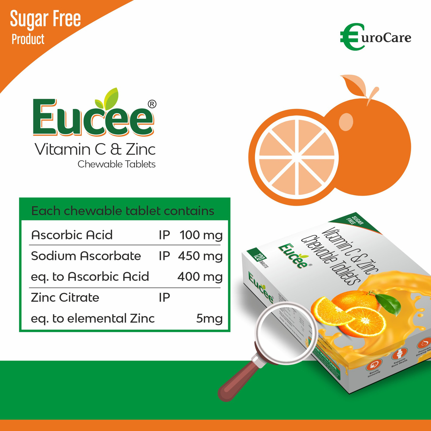 Eucee Vitamin C+ Zinc Chewable 120 tablet Immunity-antioxidant (Orange ...
