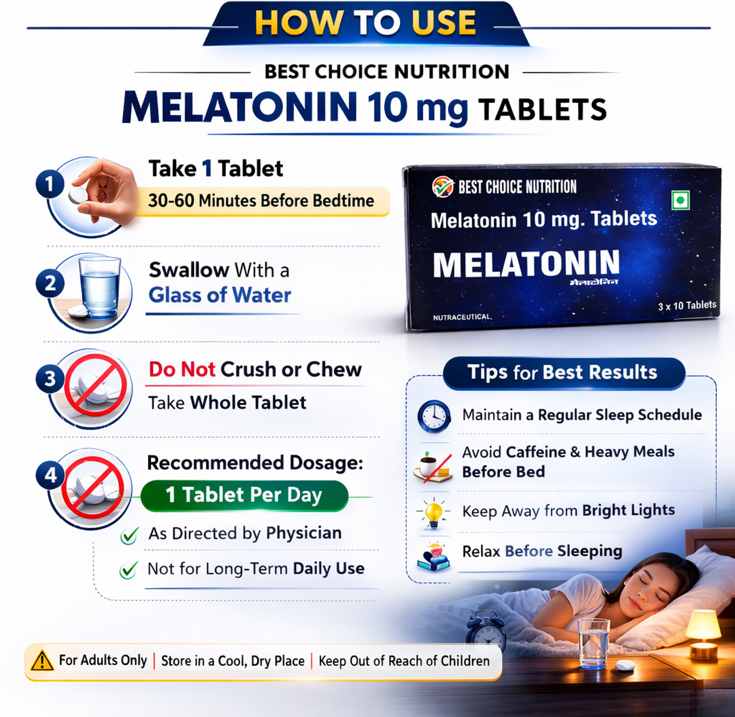 Image of BEST CHOICE NUTRITION Melatonin 10 mg Tabs For for Calm & Restful