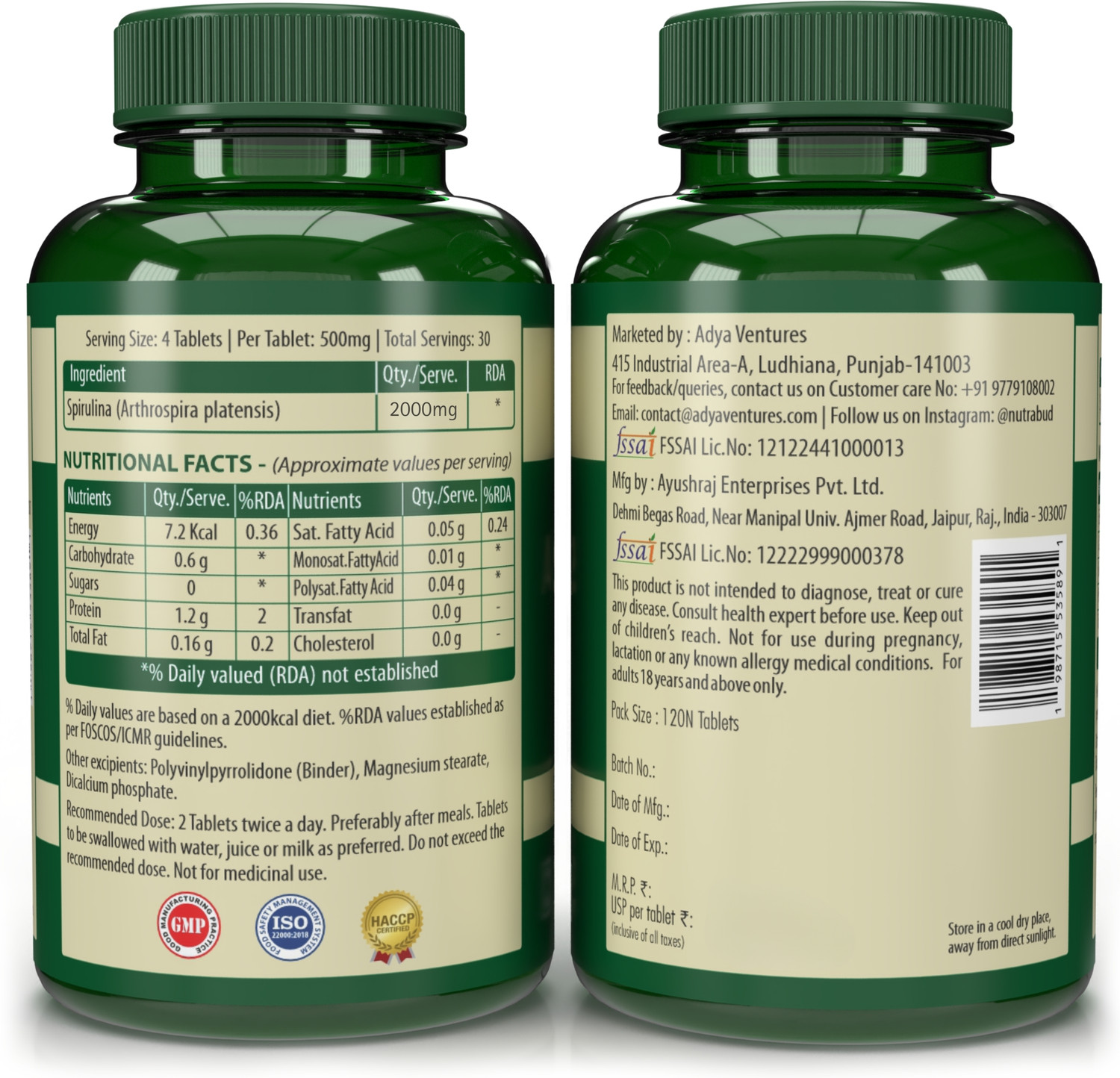 Image of Nutrabud Spirulina Powder Tablets - Super Food for Immunity & Energy