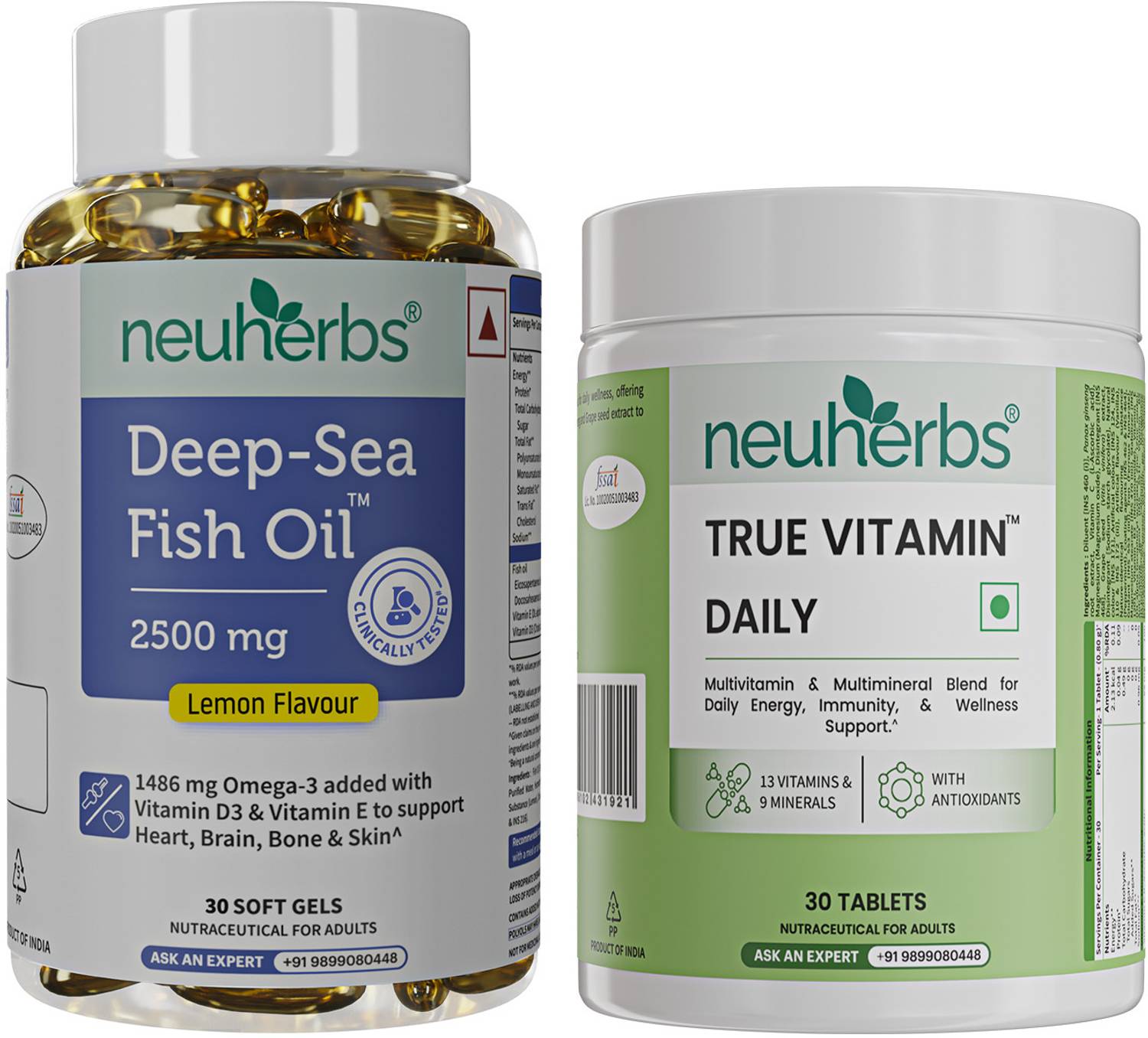 Neuherbs Deep Sea Omega 3 Fish Oil Capsules & Multivitamin True Vitamin Tablets Combo