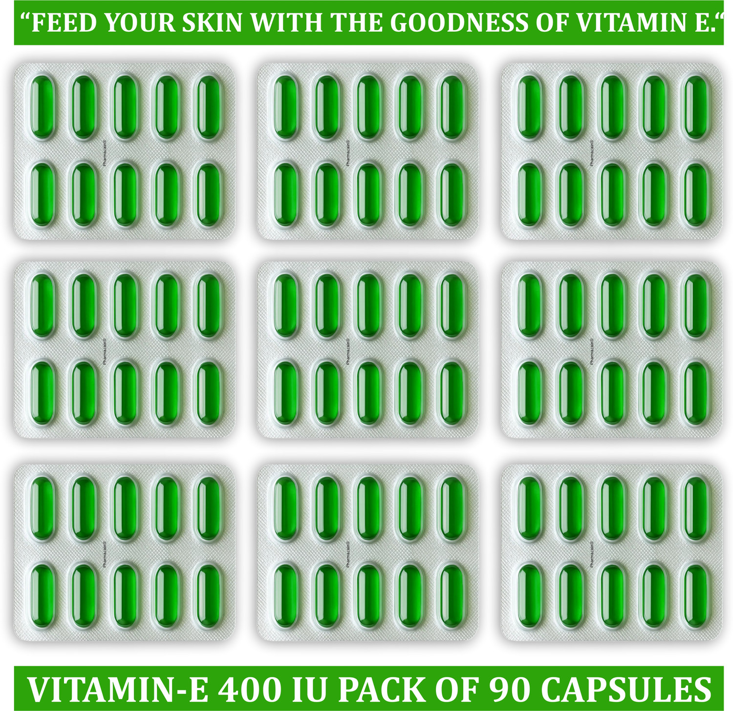 Image of PHARMAZAIN LIFE SCIENCES Vitamin E 400 IU Face Hair Pimple Glowing Skin & hair care (90 Capsules)