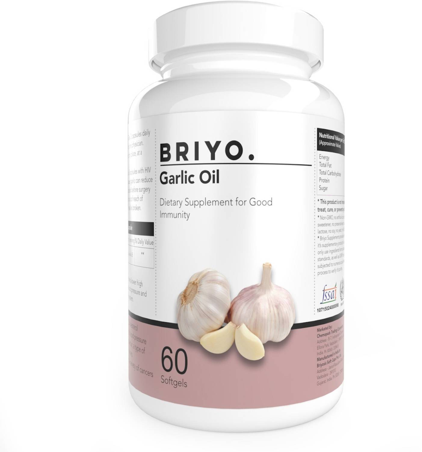 BRIYOSIS Odorless Garlic Softgels - go softgels - Allicin Rich Pure Garlic Oil Supplement