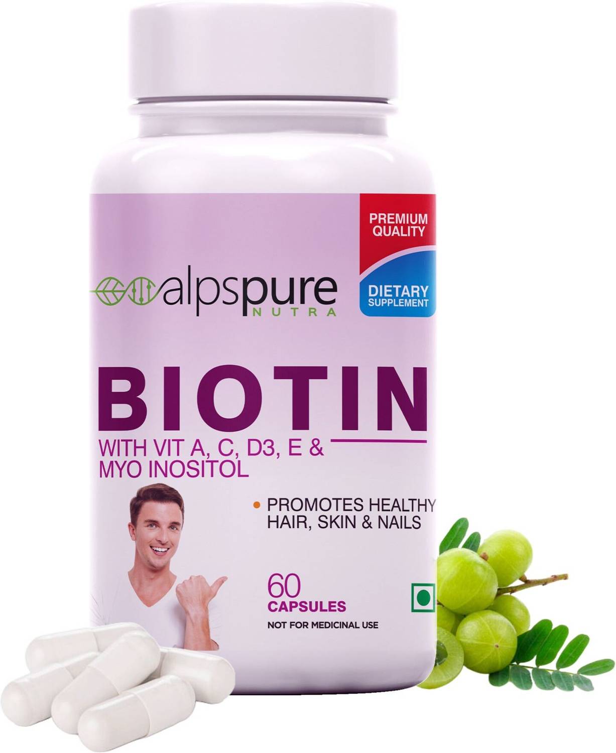 ALPSPURE Biotin with Vitamin A,C,D3 |High Potency|Maximum Strength for Hair,Skin and Nails