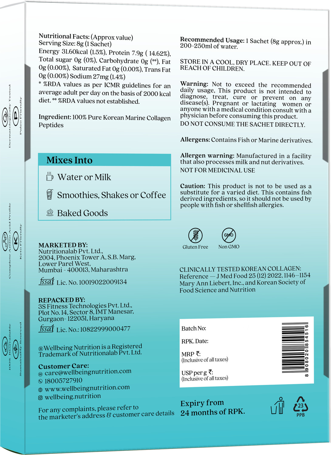 Image of Wellbeing Nutrition Pure Korean Marine Collagen Powder | Collagen Supplement for Skin Hair Nails