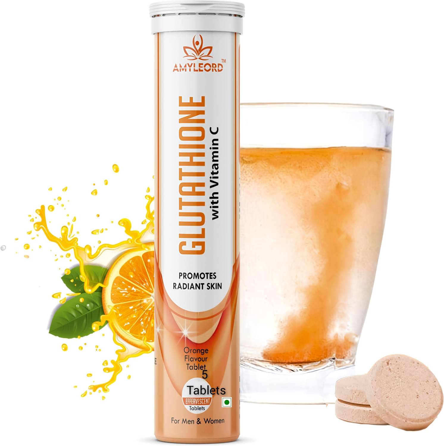 Amyleord Glutathione & Vit C Help In Skin Glowing| effervescent tablets | Orange Flavour