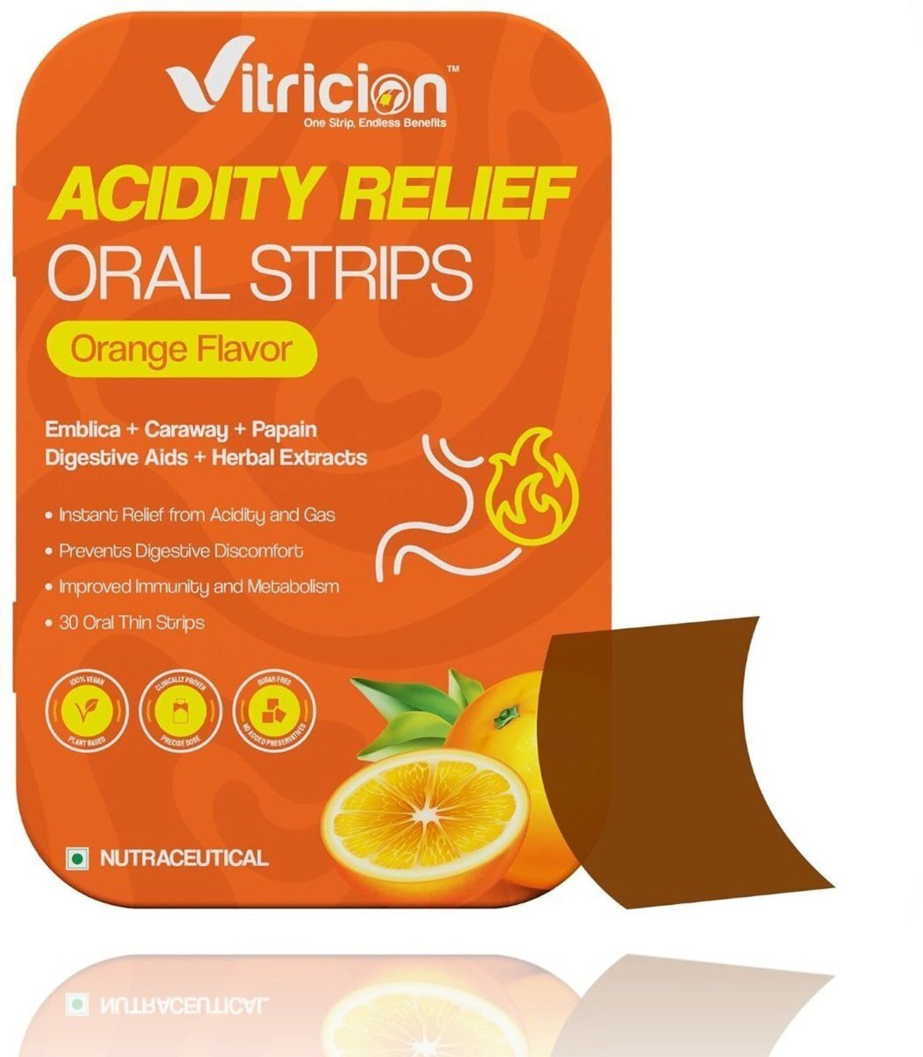 Image of Vitricion Acidity Relief Oral Strips | Instant Relief for Acidity, Gas & Digestion | Strip (30 No)