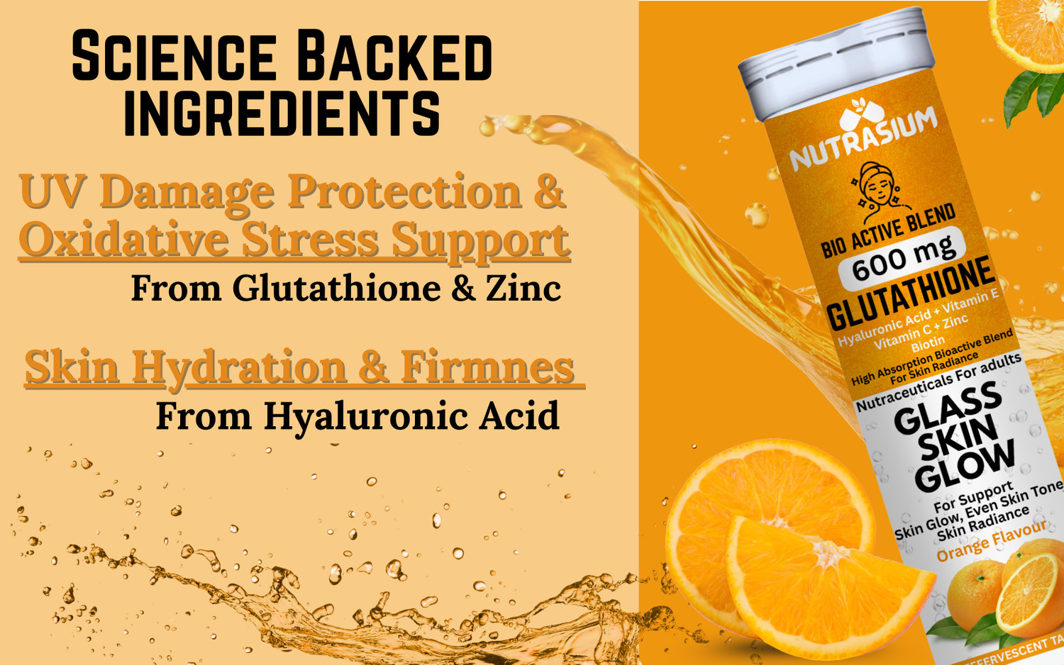 Image of NUTRASIUM L-Glutathione 600 mg with hyaluronic acid for skin whitening and glow