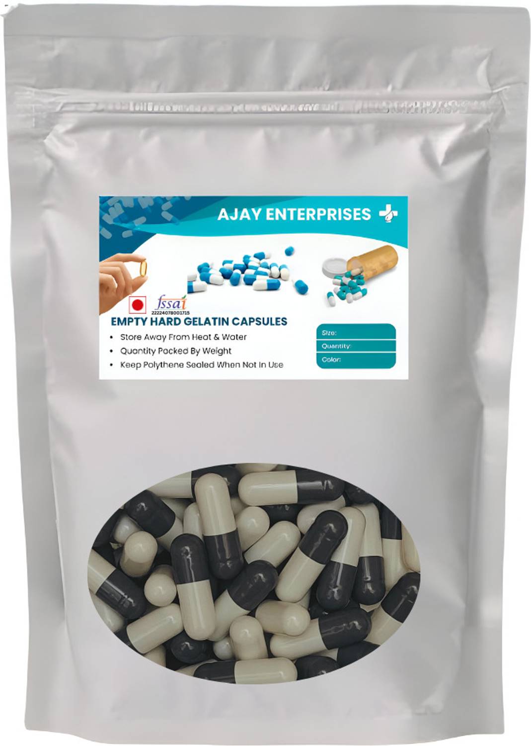 Ajay Enterprises Empty Gelatin Capsules Pharma Raw Materials (Grey-White(Size 0)1000Pieces)