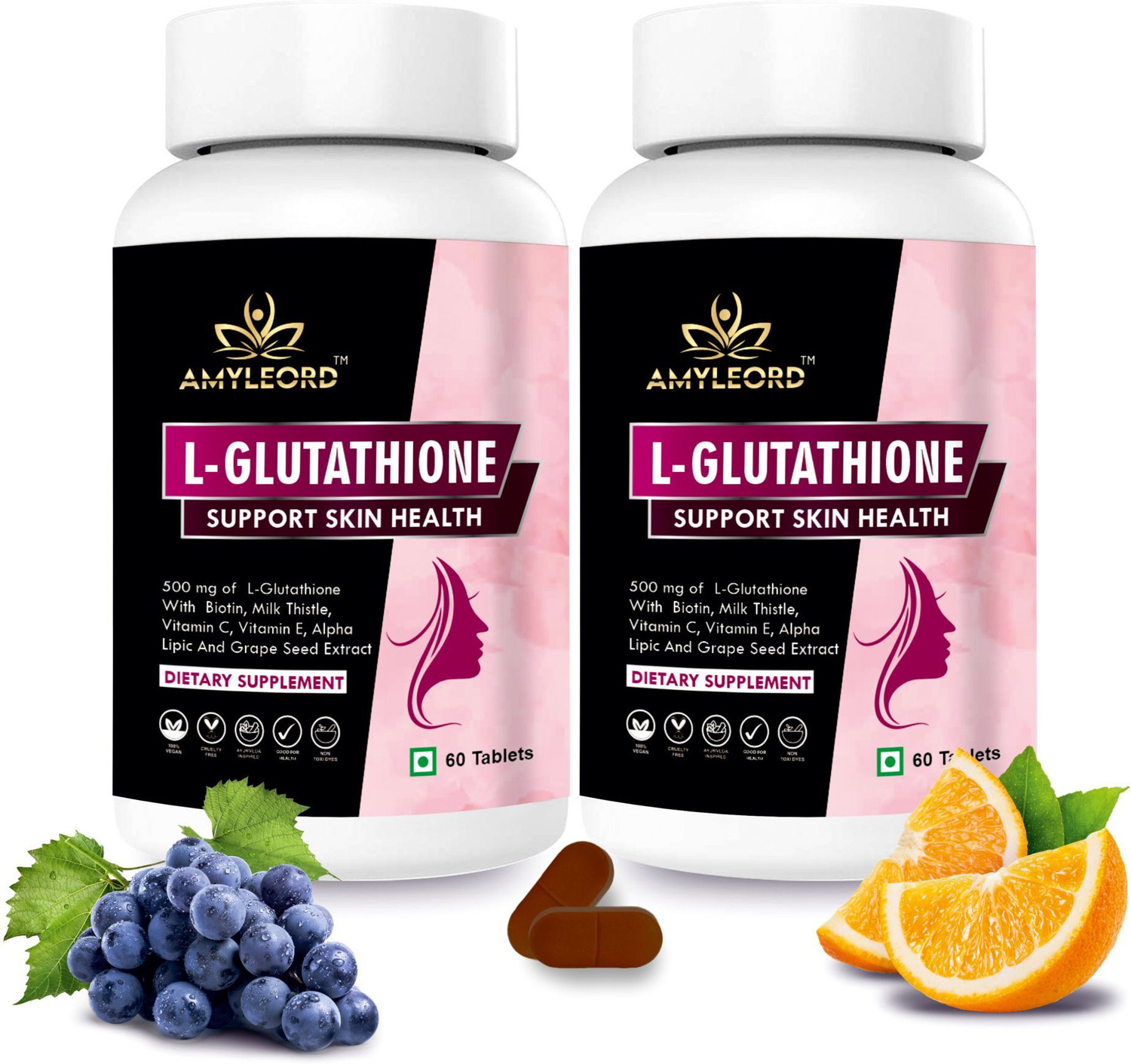 Image of Amyleord L-Glutathione Tablet 1000mg with Vitamin C&E, Biotin, Grape Seed for Skin Glow