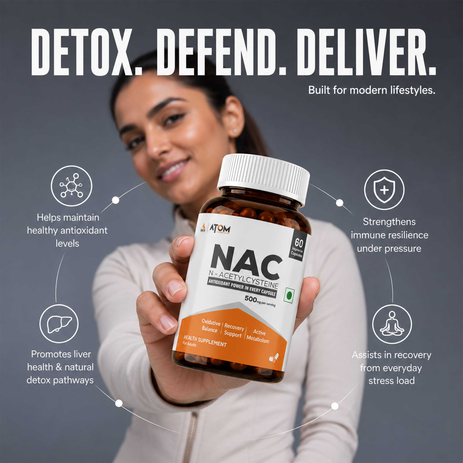 Image of AS-IT-IS Nutrition ATOM NAC (N-Acetylcysteine) 500mg I Antioxidant Support for Overall Health