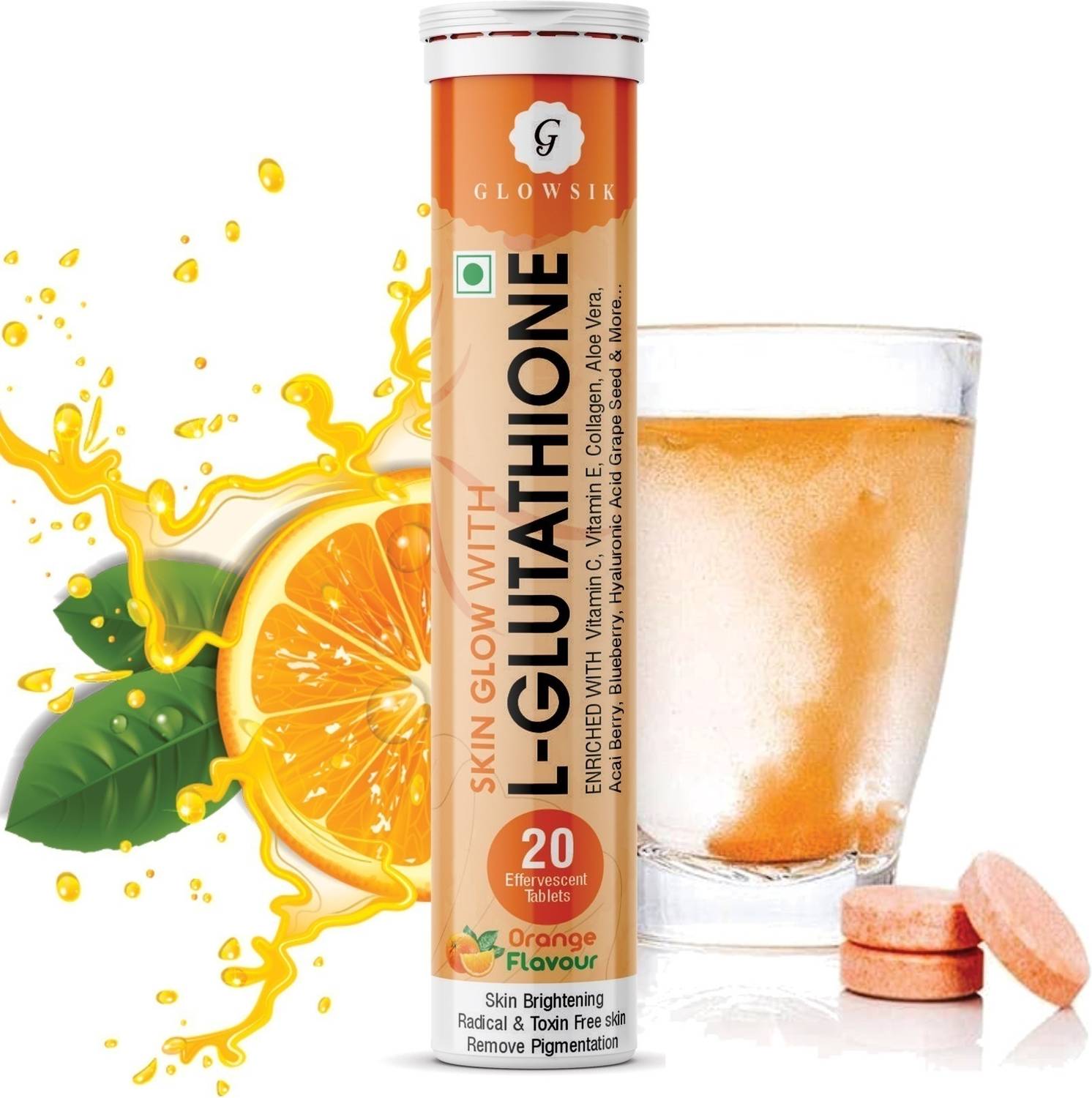 G GLOWSIK Glutathione Skin Glow 20 Effervescent Tablet Healthy Glowing skin with collagen