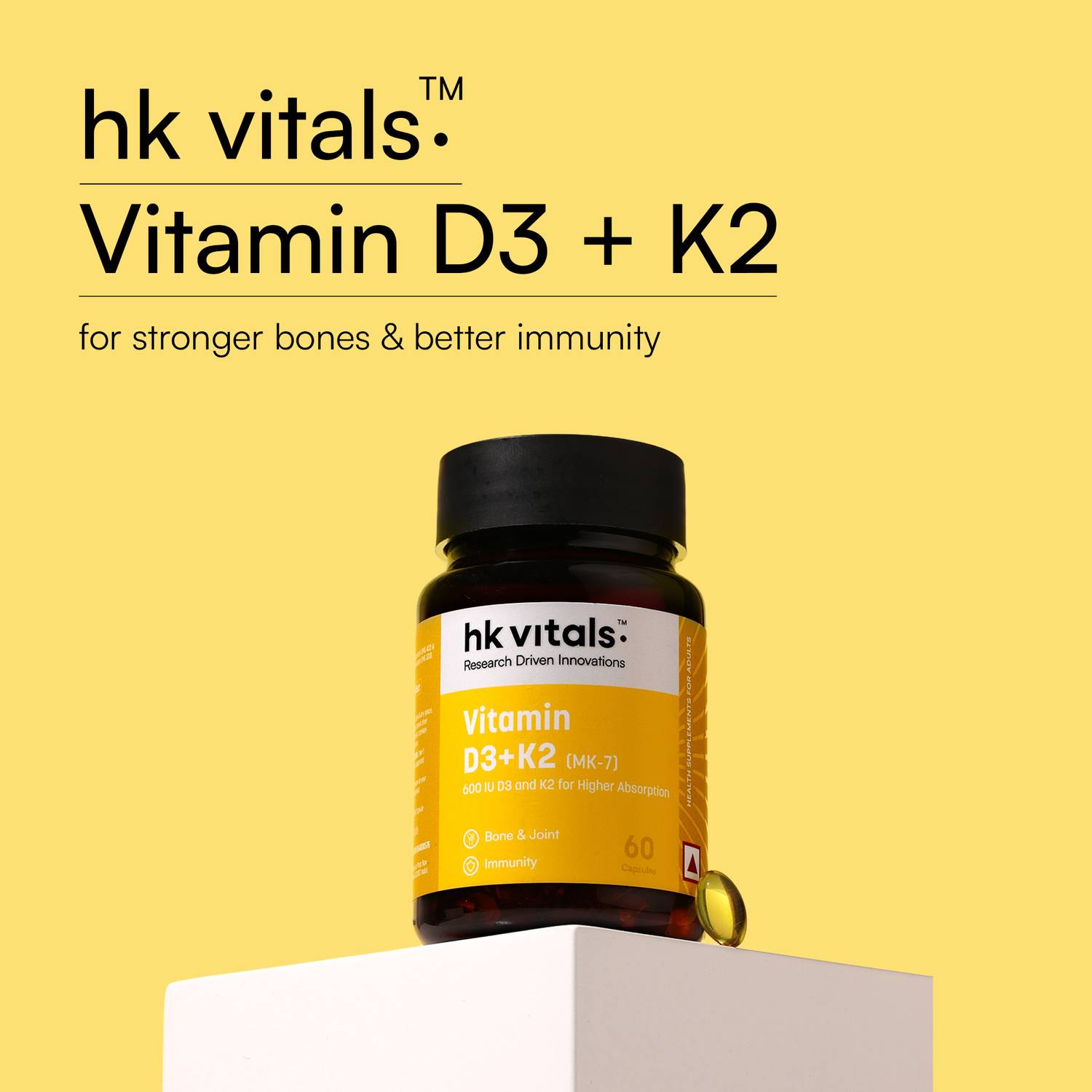 hk vitals Vitamin D3 + K2 (MK-7) 600 IU, 60 Capsules - Image 3