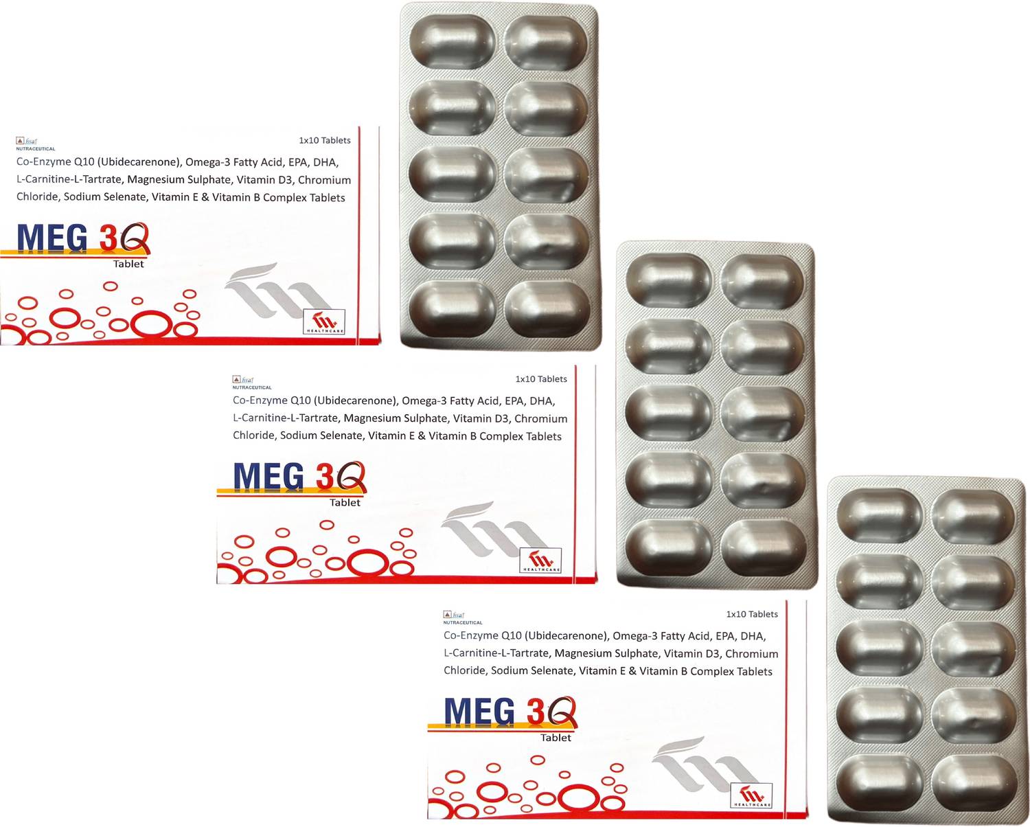 Megma Health Care Meg 3Q (CoEnzyme Q10 100Mg) Omega 3 L-Carnitine Vitamin  D2 + Multivitamin Price in India