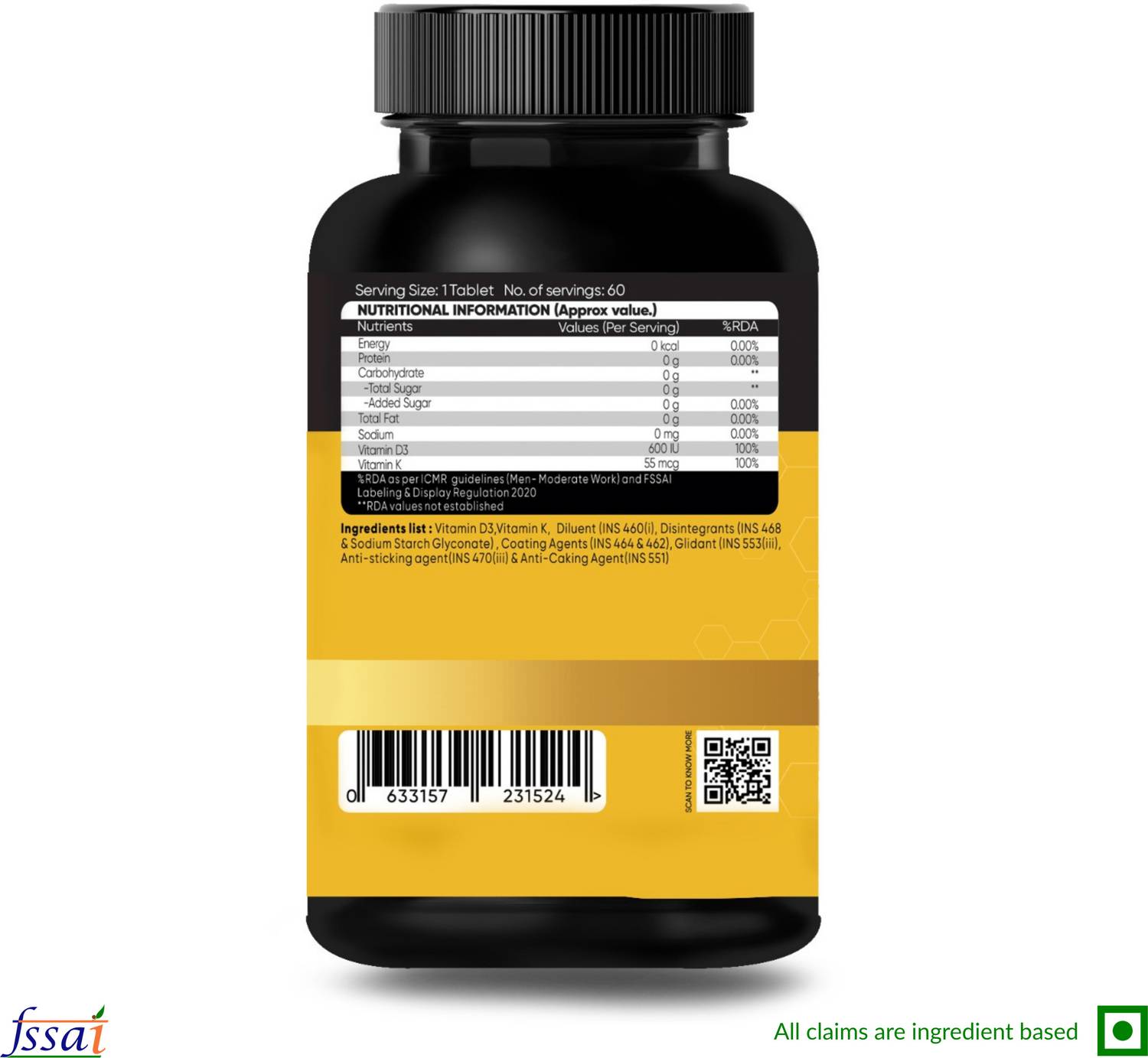 Ayuvana Vitamin D3 K2 Tablets 600 IU D3 55mcg K2 Bone for Immunit... more