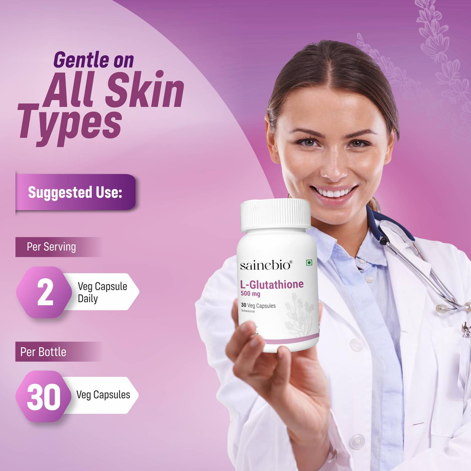 sainebio L-Glutathione 500 mg with Vitamins C, E, Hyaluronic Acid, ALA - Image 5