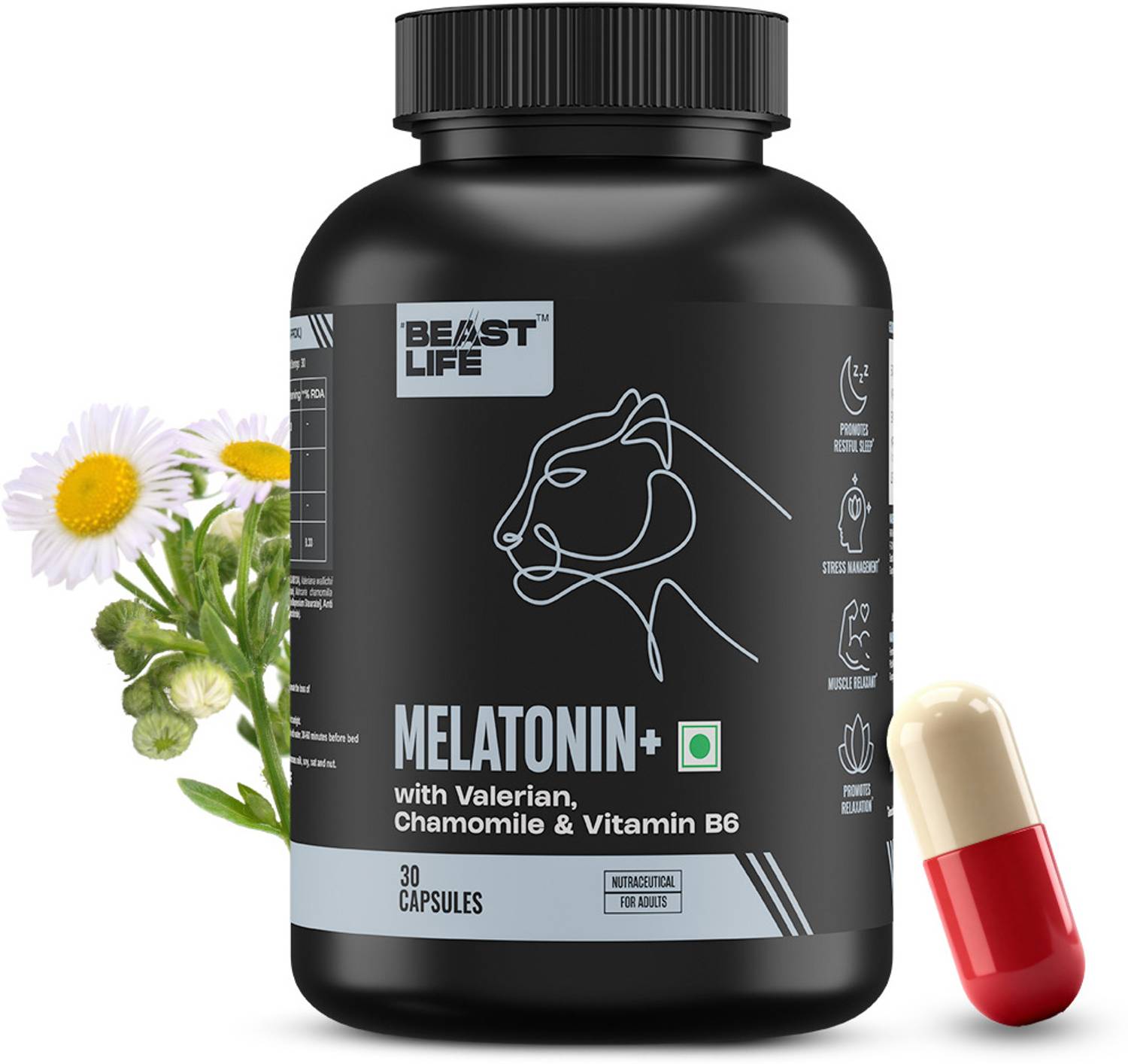 BeastLife Melatonin+ 5mg Capsules -For Relaxation & Deep Restful Sleep | Non-Habit Forming