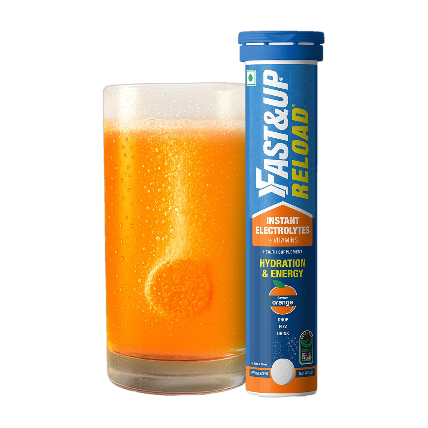 Image of FAST&UP Reload Instant Electrolyte Energy Drink, 20 Effervescent Tablets, Orange Flavor