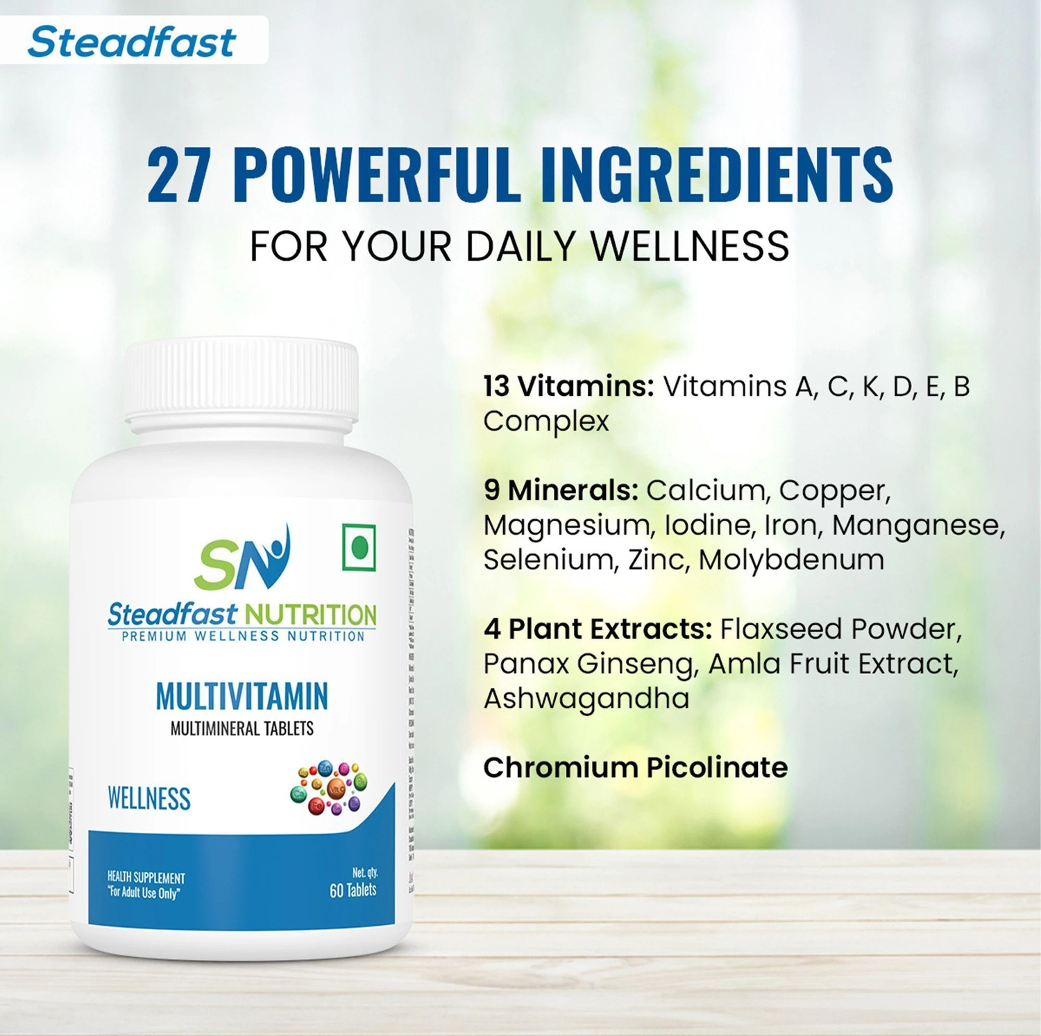 Image of Steadfast NUTRITION Multivitamin for Men & Women, 13 Vitamins, 9 Minerals, Omega 3 Fatty Acids