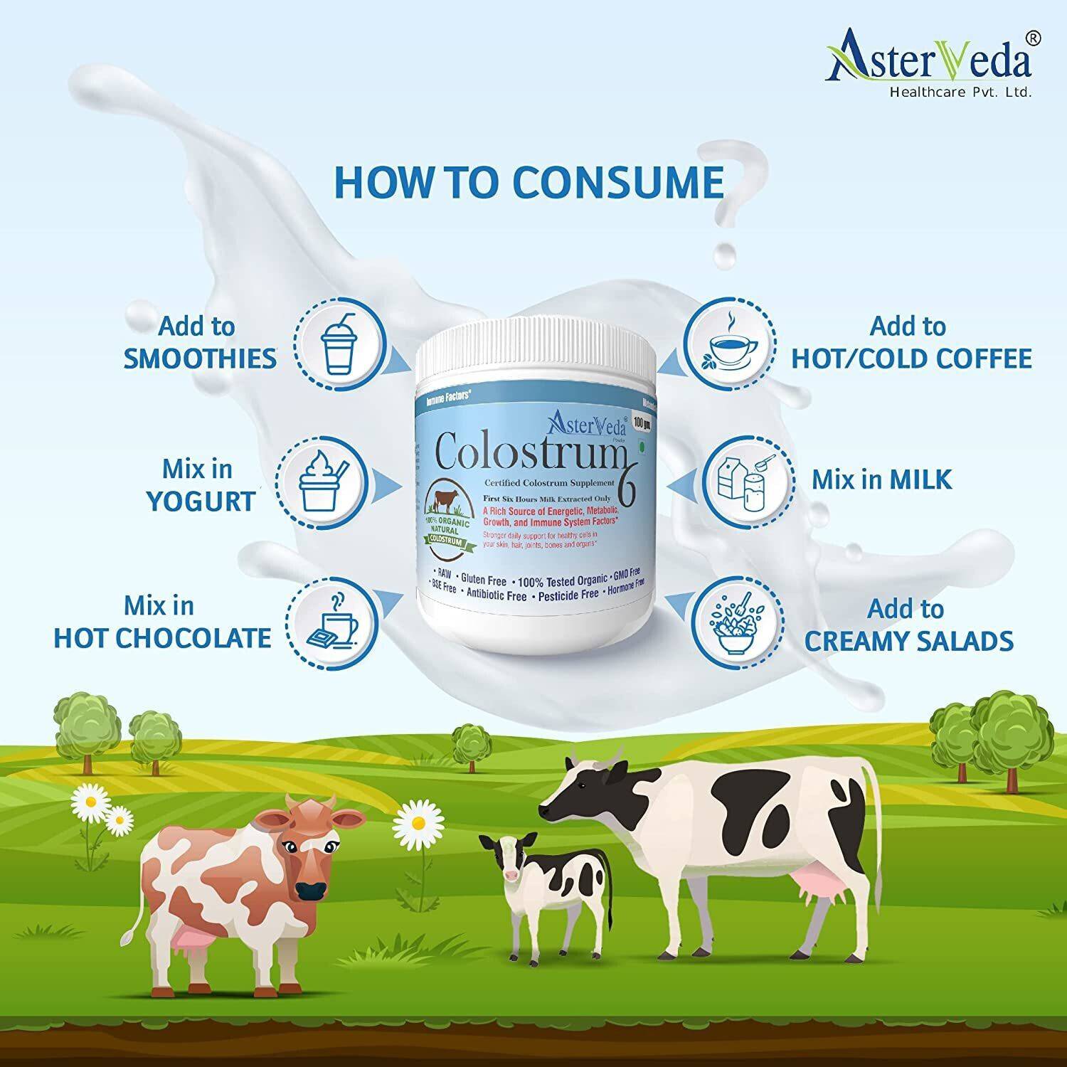 Asterveda Organic Gir Cow A2 Colostrum Powder Freeze Dried - Image 2