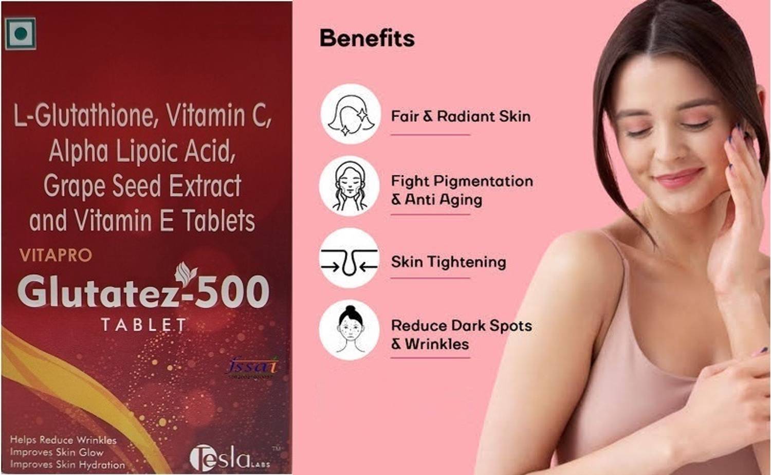 glutathione tablets for fair skin VITAPRO Glutatez L-Glutathione Vitamin C Anti-Ageing Skin Radiance Youthful  Face Glow Price in India