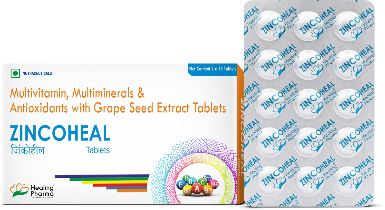 Image of healing pharma Zincoheal Zinc & Vitamin C Tablet with Multivitamins | Daily Immunity Booster