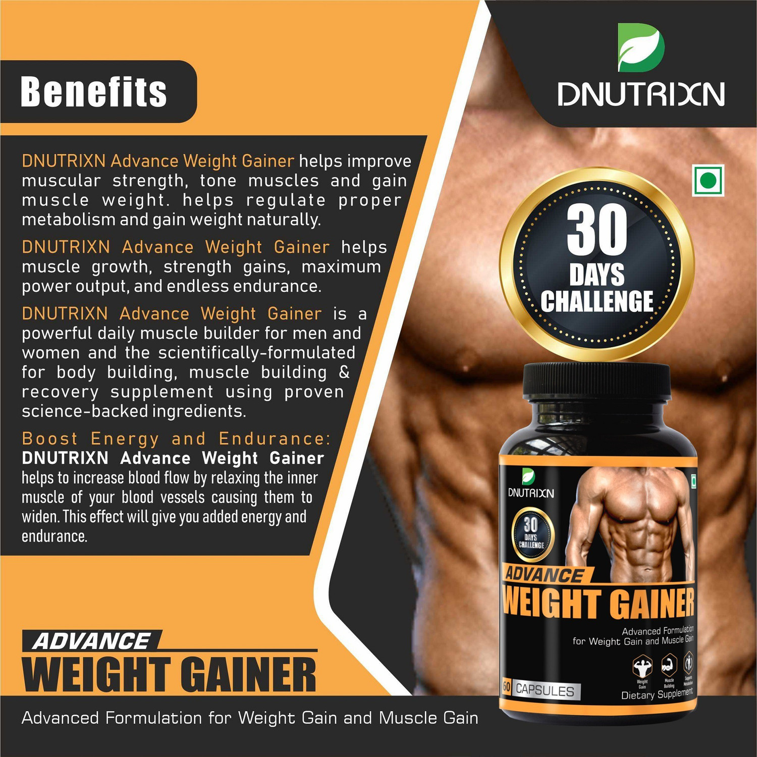 Image of DNUTRIXN Advance Weight Gainer |Advanced Formulation for Weight Gain /Mass Gain |Men &Women