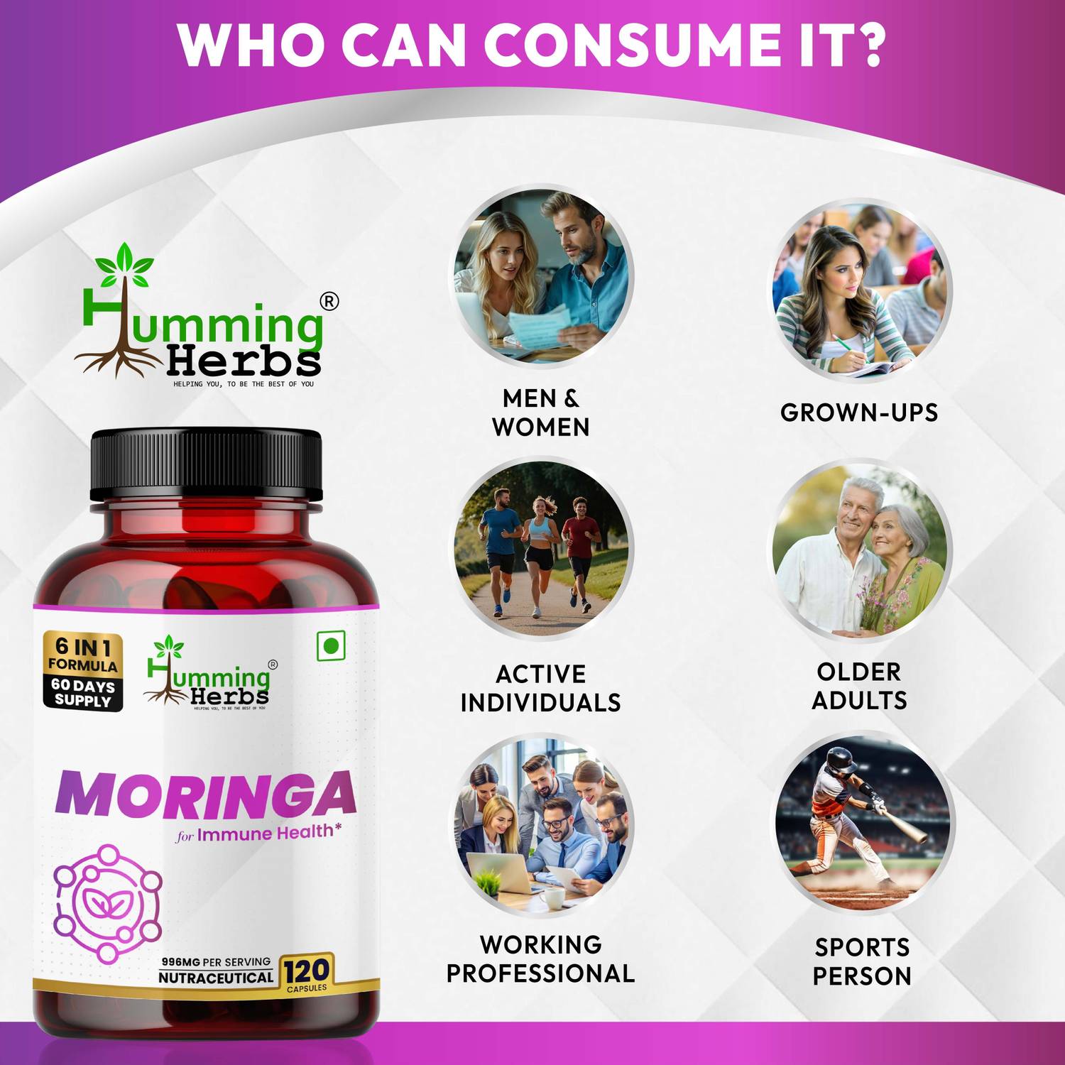moringa glutathione Original Plus 6-in-1 Pure Moringa with NAC, Glutathione, Zinc, Vitamin  B-12, and Vitamin D | 1940mg Daily Supplement Dose main image 0