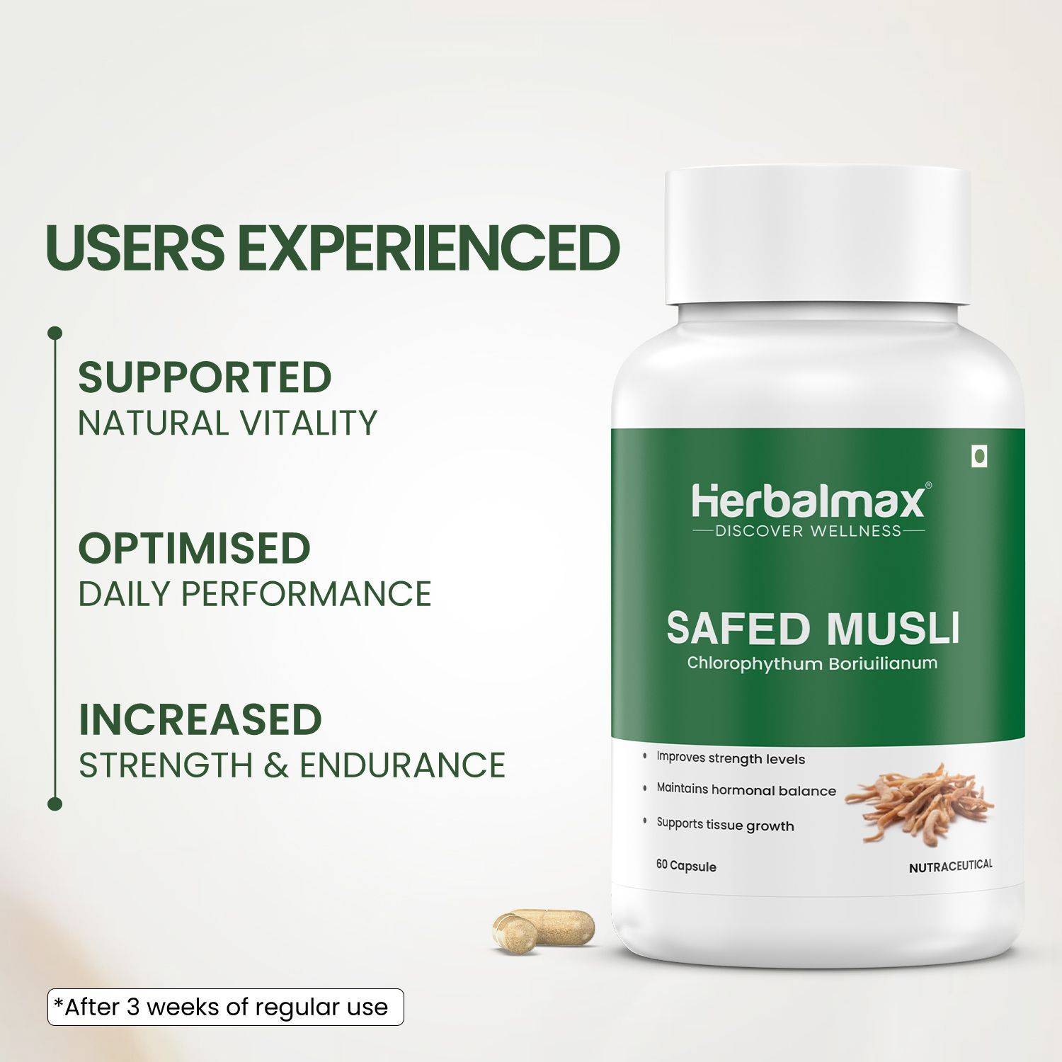 Herbal max Safed Musli Extract Capsule 800mg 60 Capsules - Image 2