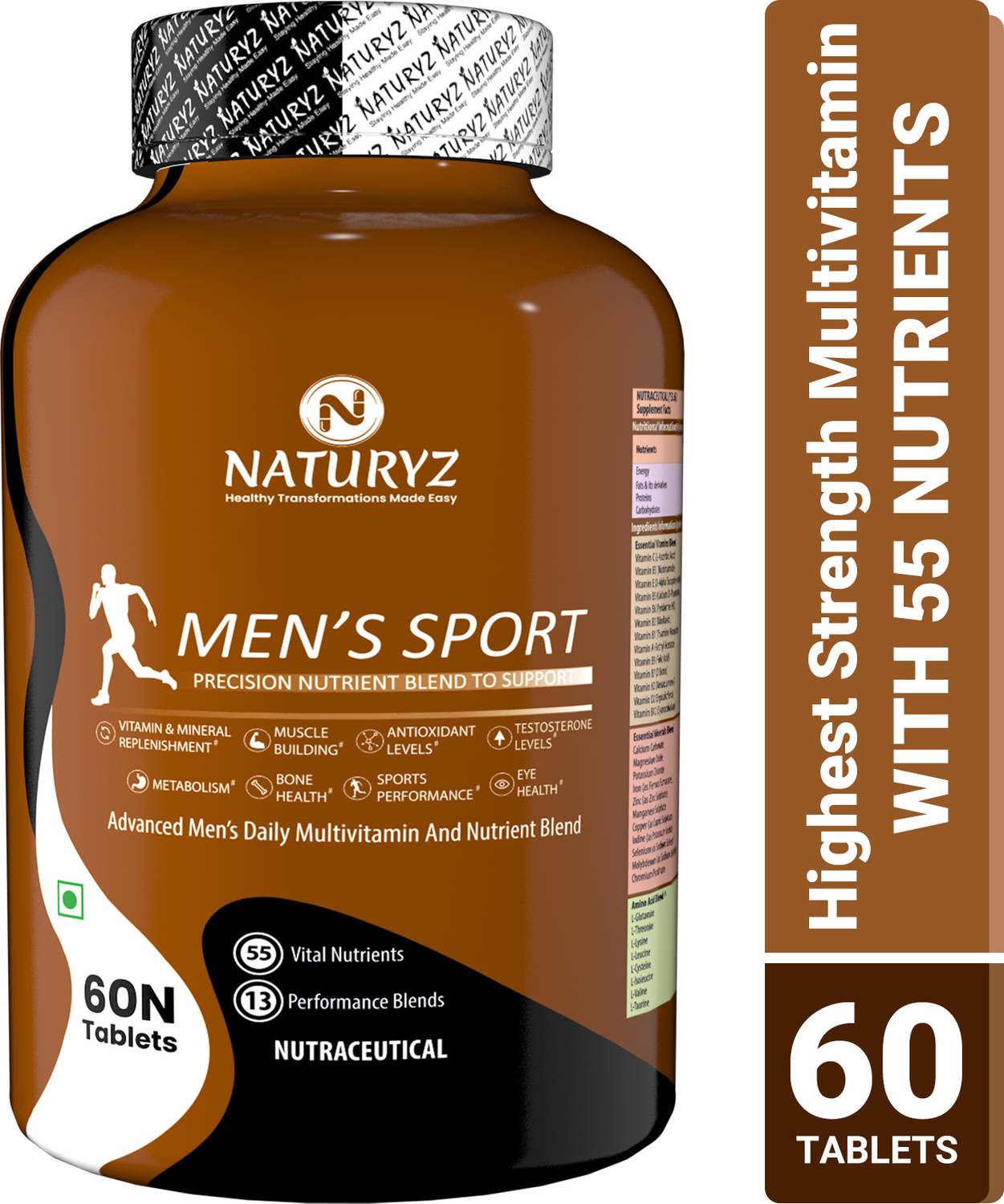 NATURYZ Men's Sport Multivitamin With 55 Vital Nutrients & 8 Performance Blends