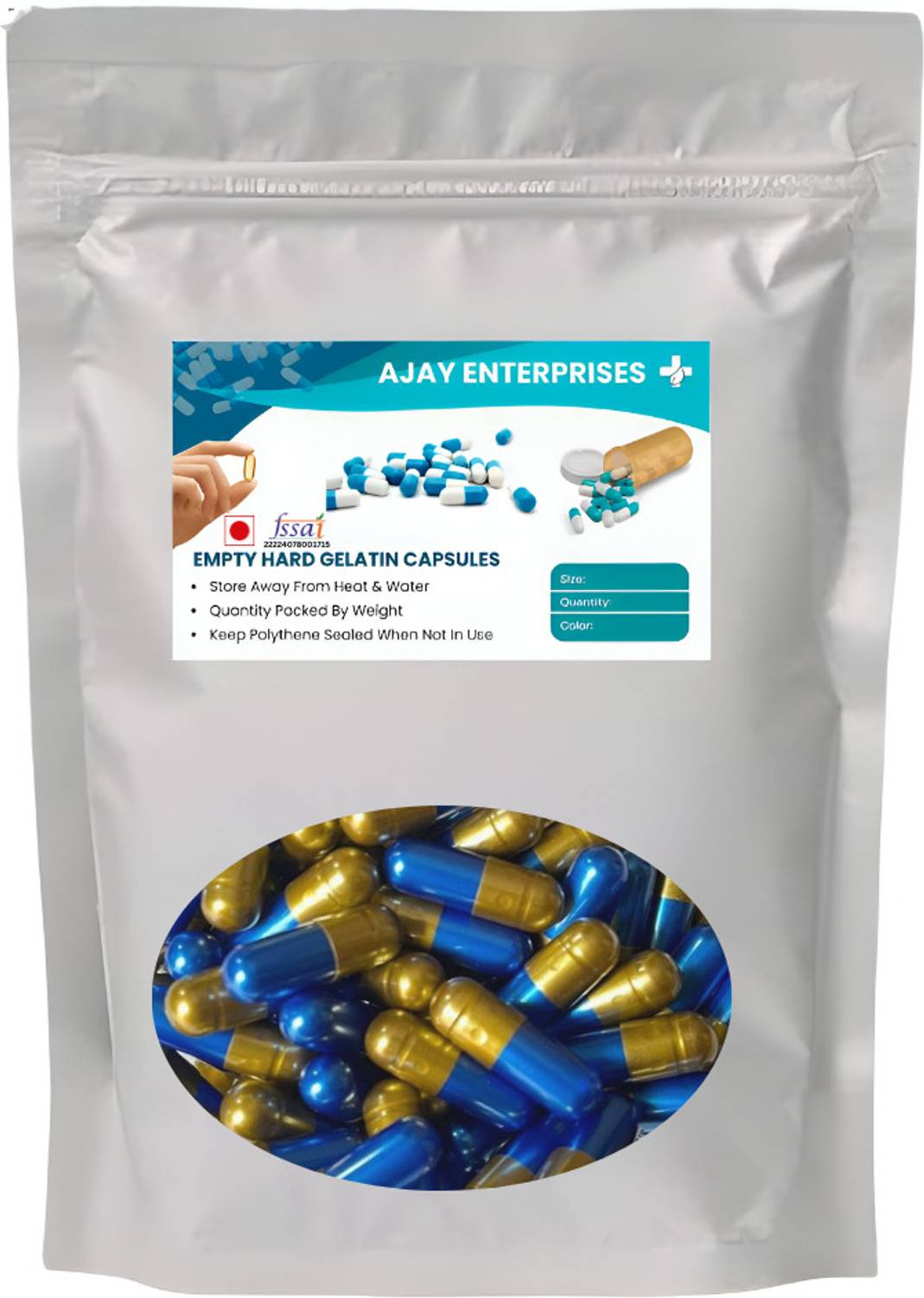 Ajay Enterprises Empty Gelatin Capsules Pharma Raw Materials (Blue Golden(Size 0)1000Pieces)