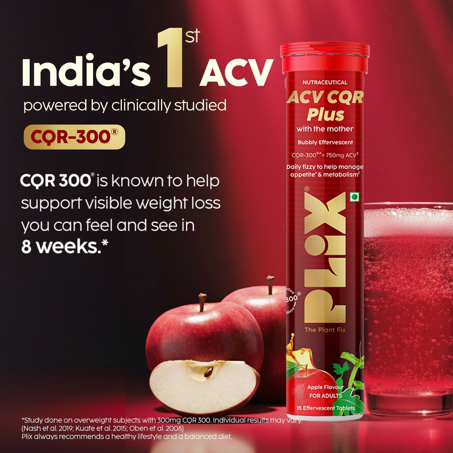 Image of The Plant Fix Plix ACV CQR Plus Effervescent | Fat Reduction & Metabolism Support