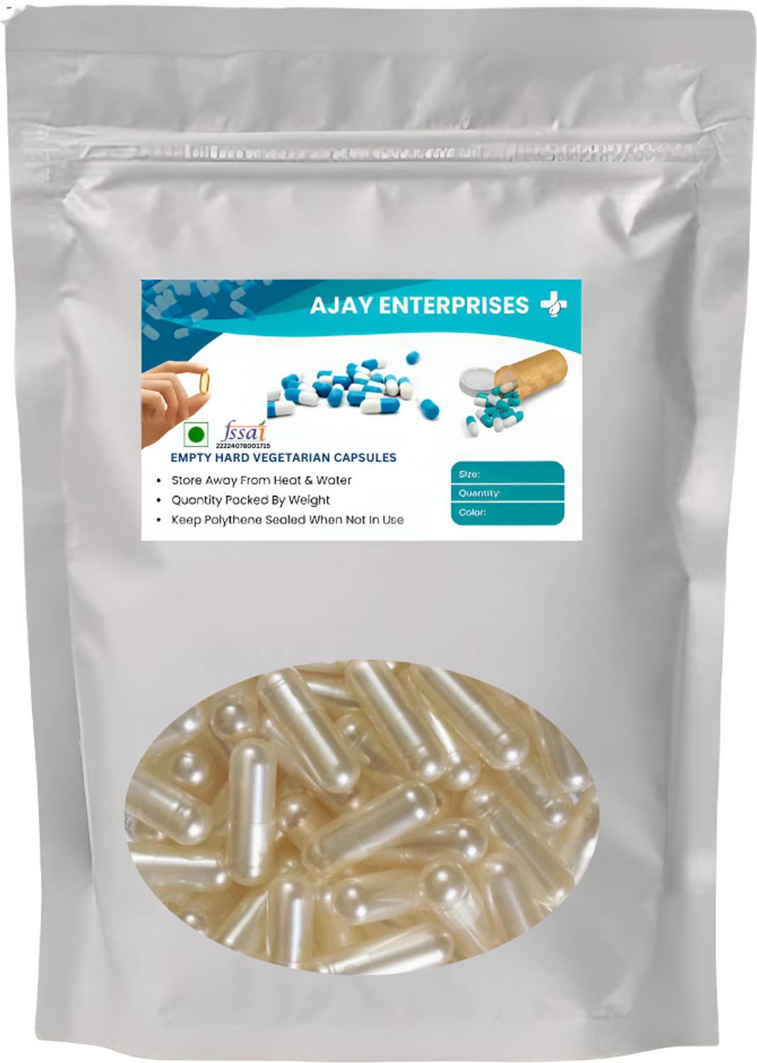 Ajay Enterprises Empty Vegetarian Capsules Pharma Raw Materials (Silver (Size 0)500Pieces)