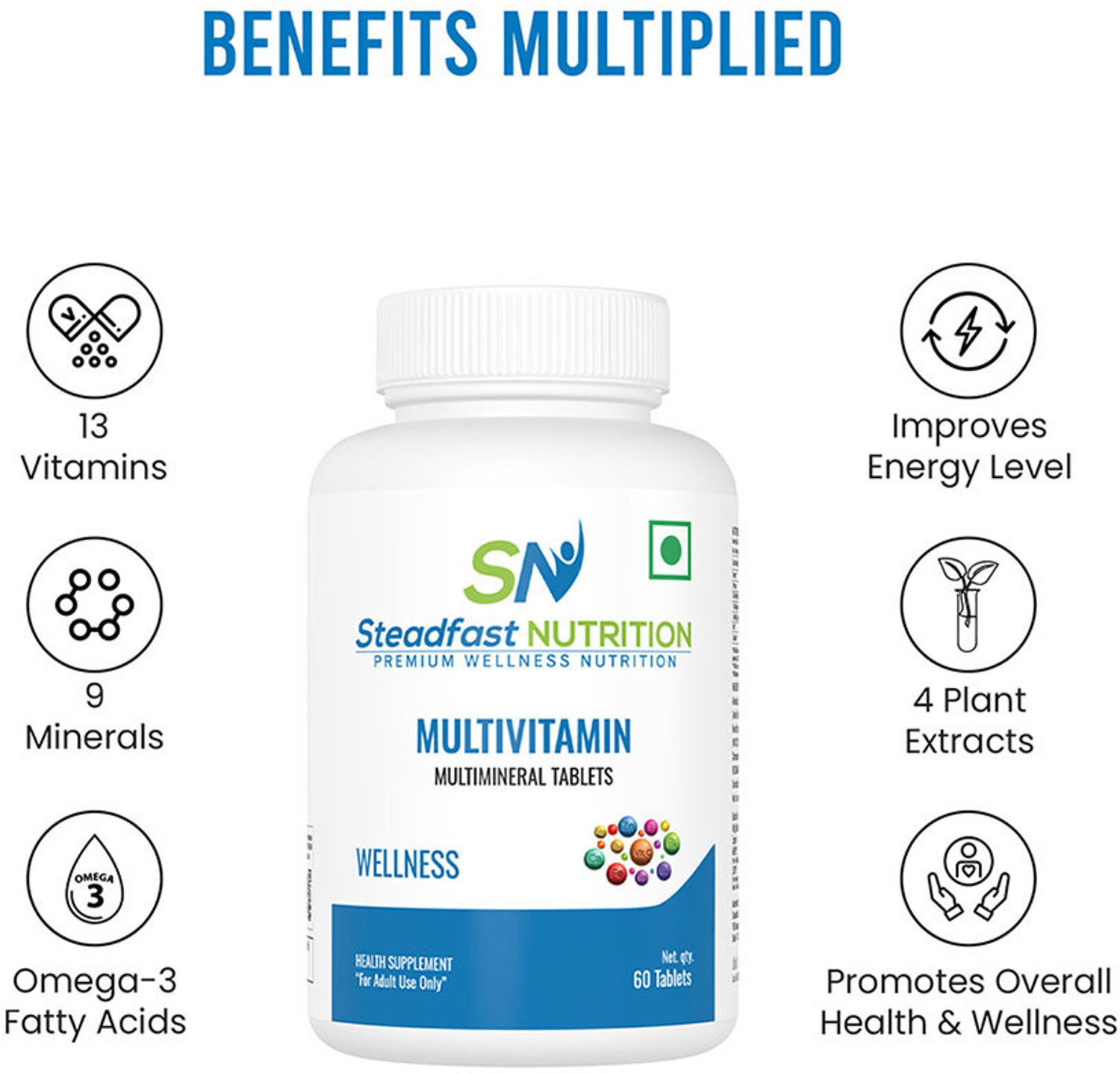 Image of Steadfast NUTRITION Multivitamin for Men & Women, 13 Vitamins, 9 Minerals, Omega 3 Fatty Acids