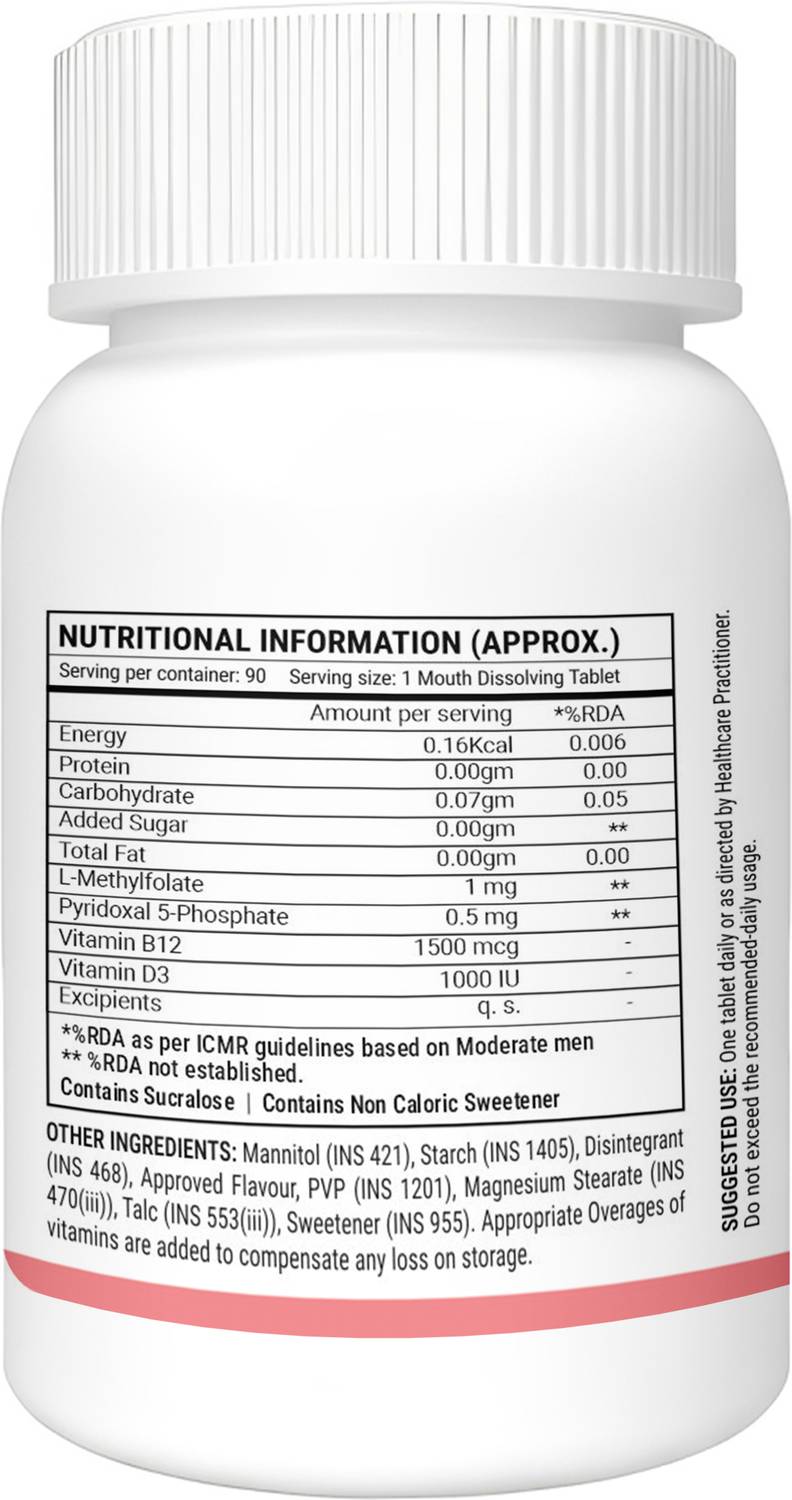 sainebio Vitamin B12 1500 mcg with L-Methylfolate, B6 & D3 - Image 2