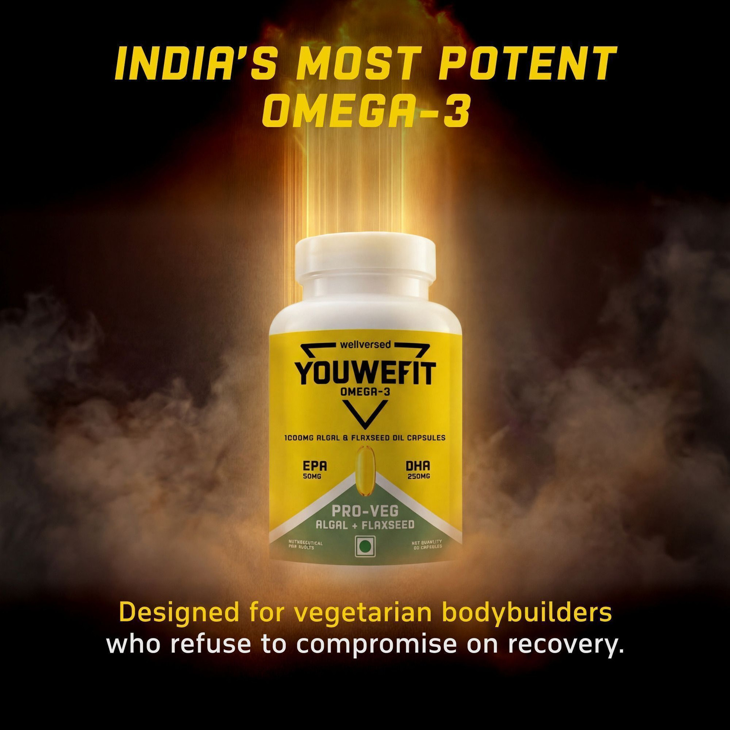 Image of YouWeFit Pro-Vegetarian Omega-3 Capsules | 1000mg Algal Oil + Flaxseed Oil Capsules