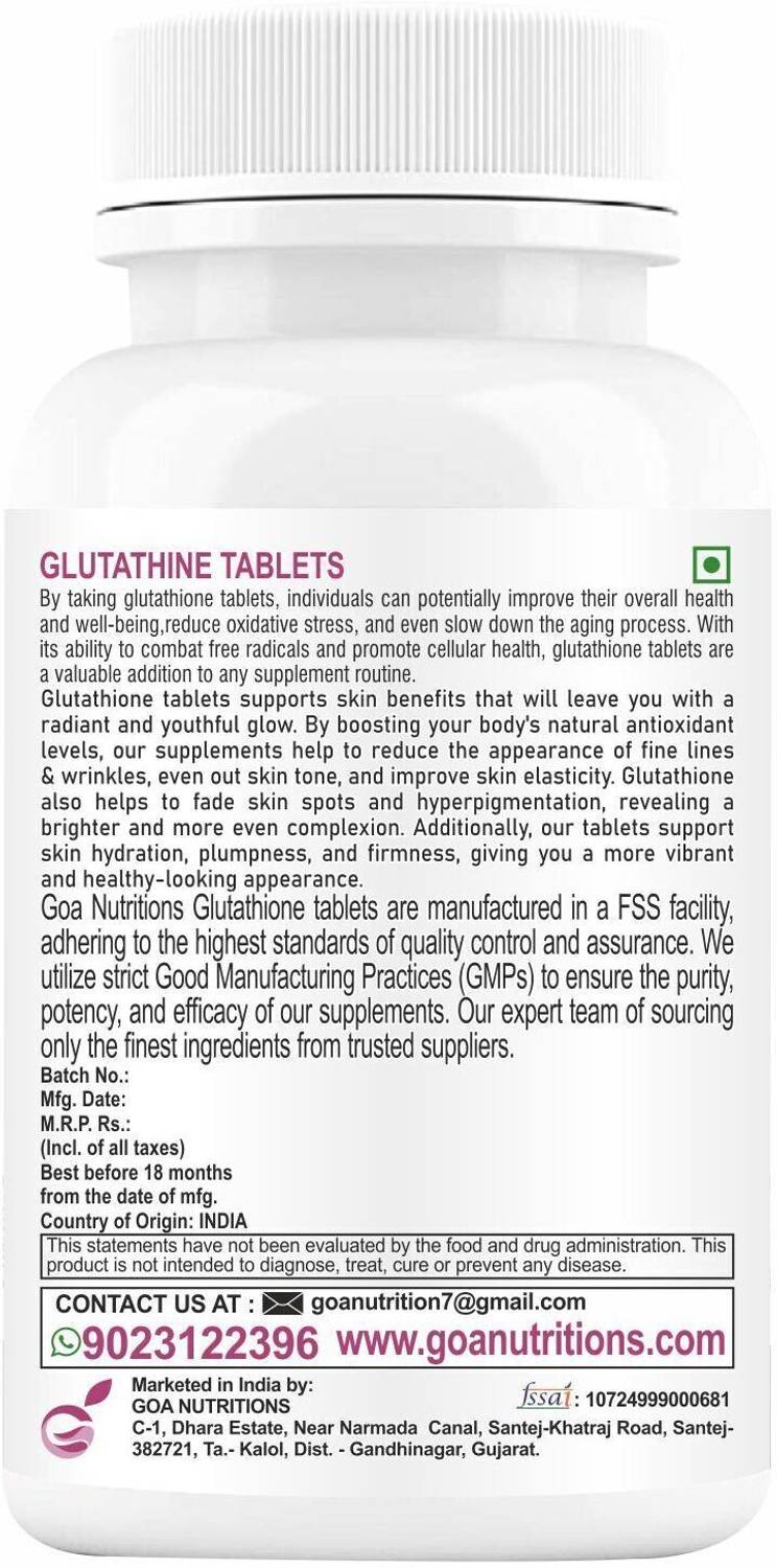 GOA NUTRITIONS Glutathione Tablets For Skin For Women To Support Skin  Health. -60 Tablet Price in India