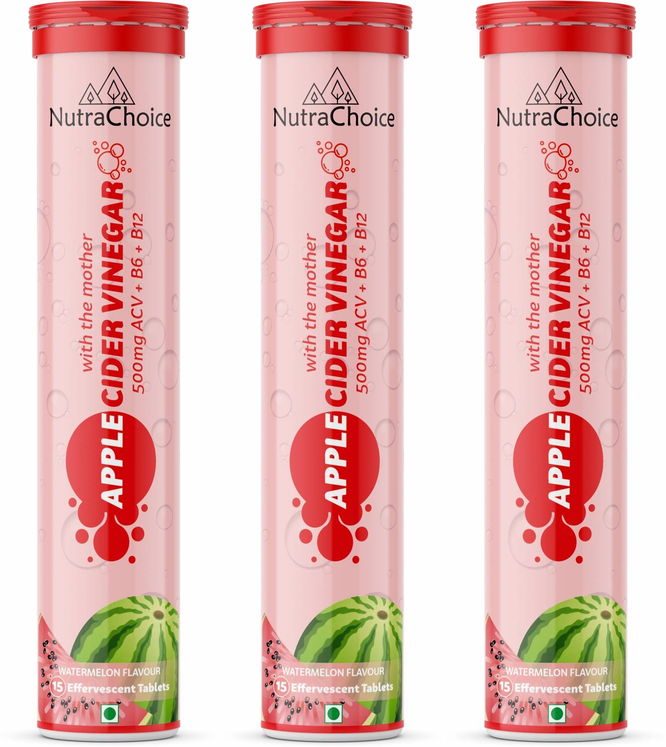 NutraChoice Apple Cider Vinegar 45 Effervescent Tablets Watermelon Flavor for Weight Loss