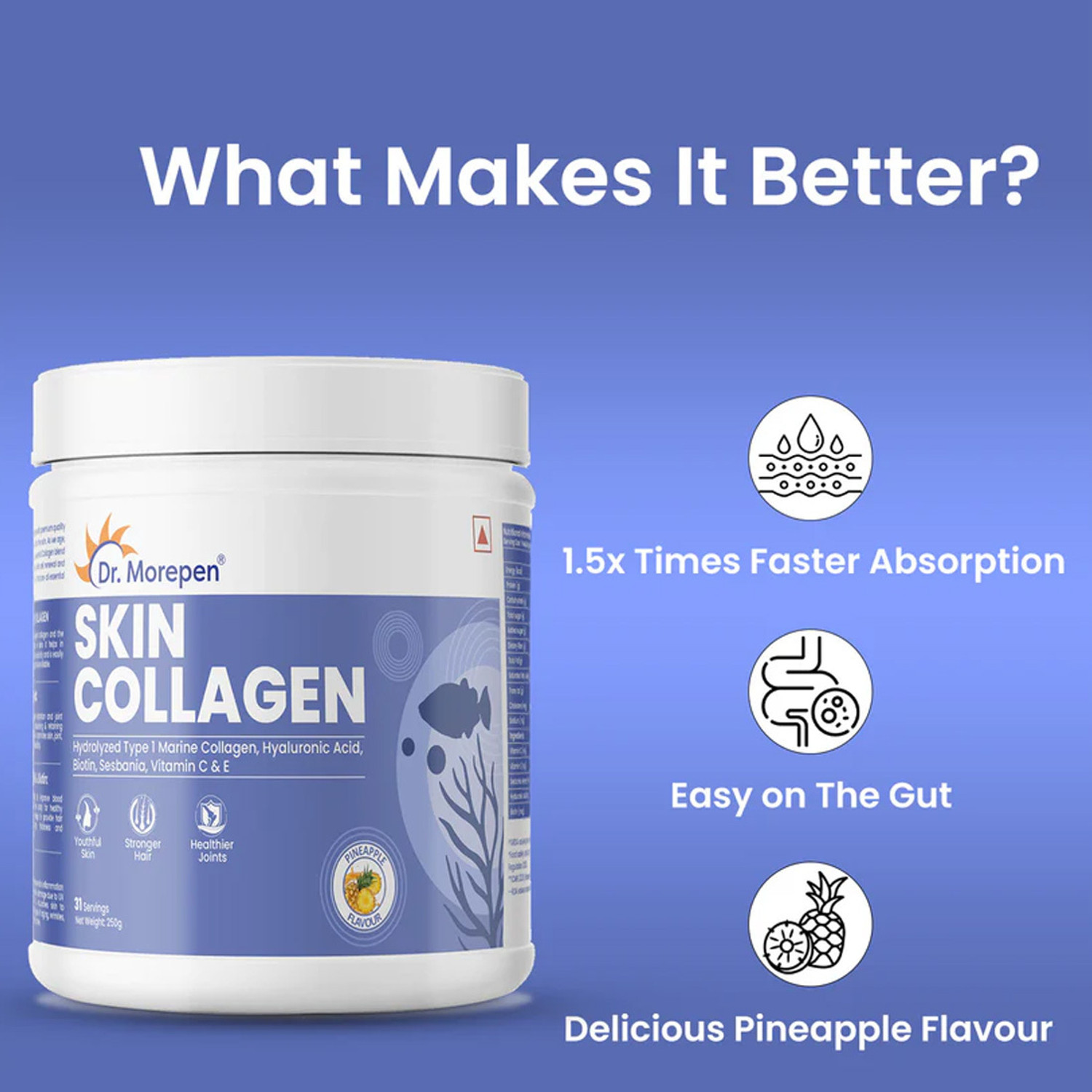 Image of Dr. Morepen Skin Collagen Powder with Biotin, Viatmin C & E |Supports Glowing & Healthy Skin