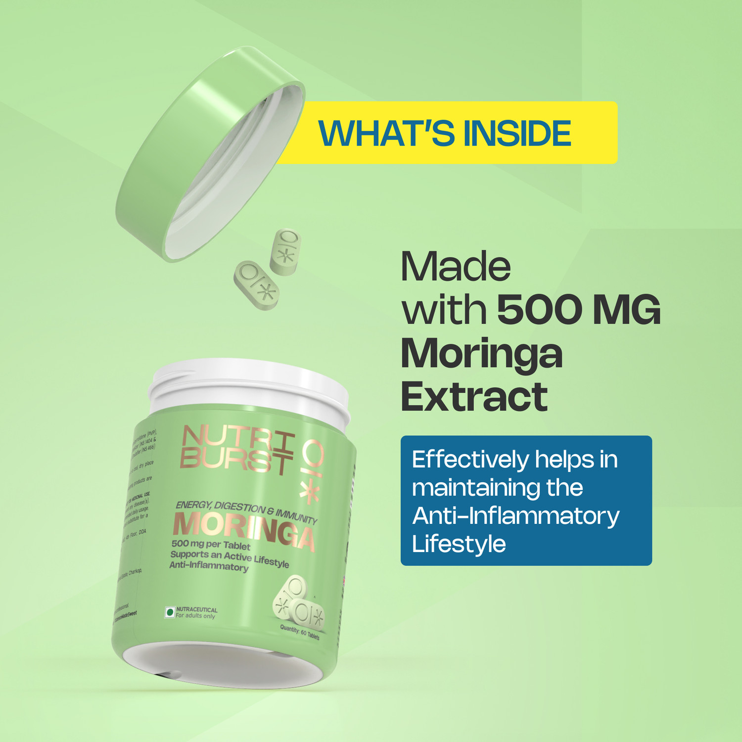 Image of Nutriburst Moringa 500 mg -Immunity, Digestion & Energy Support Daily