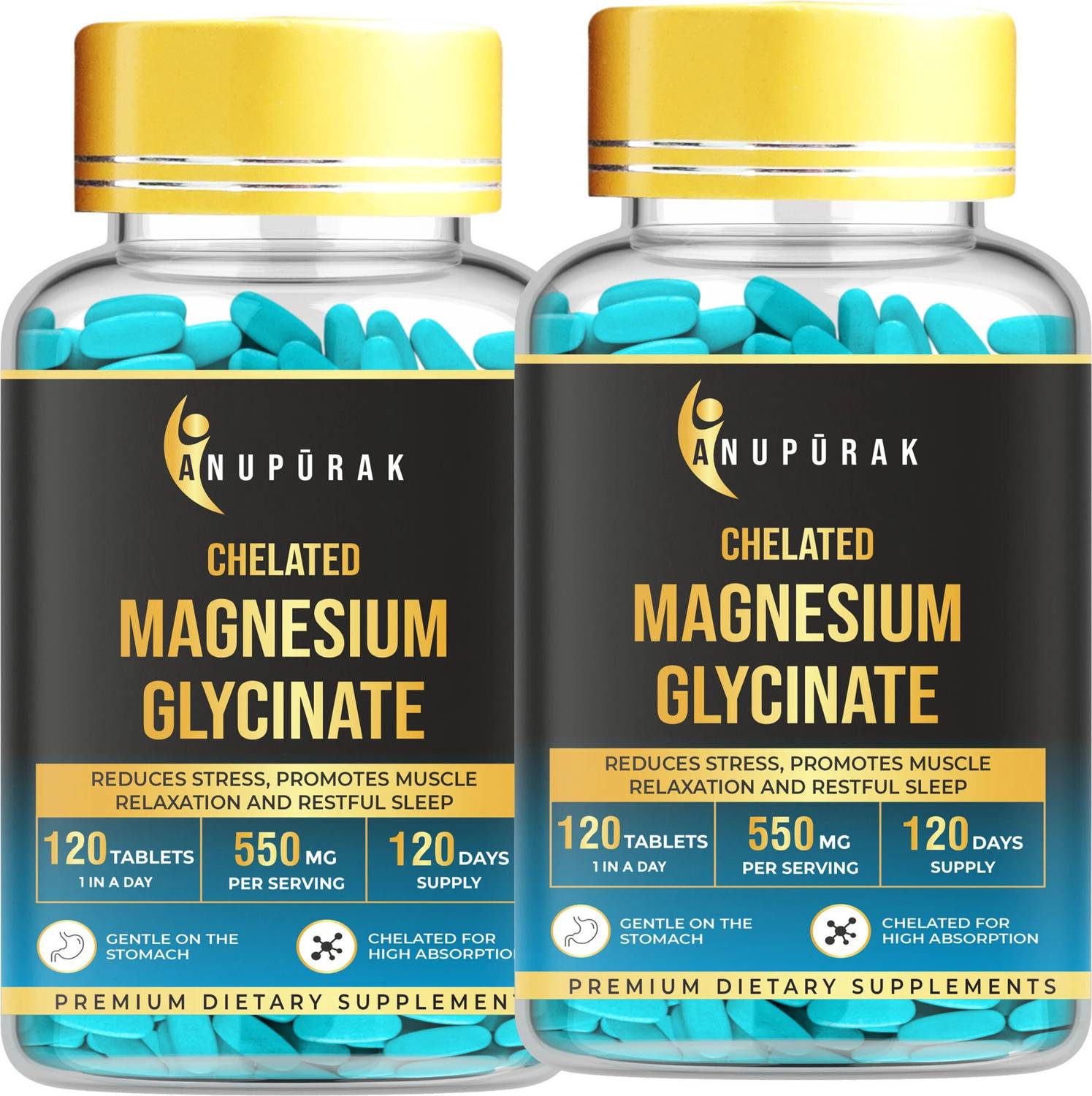 Anupurak Chelated Magnesium Glycinate | High Absorption, Gut-Friendly | Sleep & Muscle