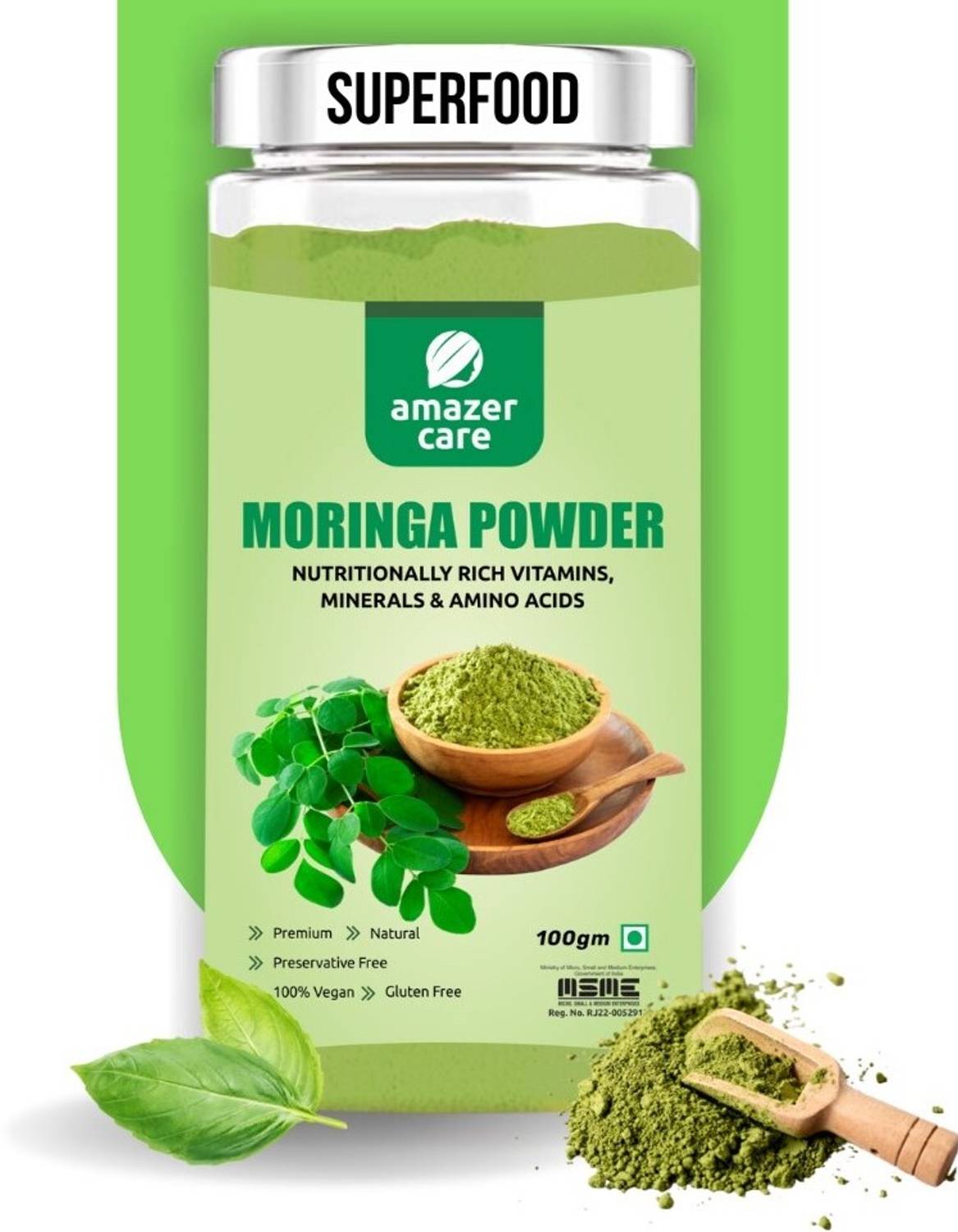 Amazer Care Moringa Powder For Eating/Drink,Rich proteins, Minerals,Amino Acids,Antioxidants