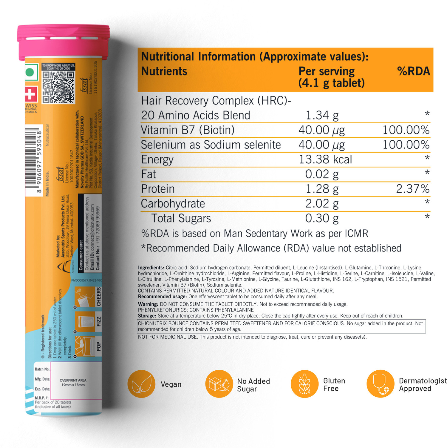 Image of Chicnutrix Bounce Biotin for Hair Growth with Selenium & Amino Acids - Mango Flavor