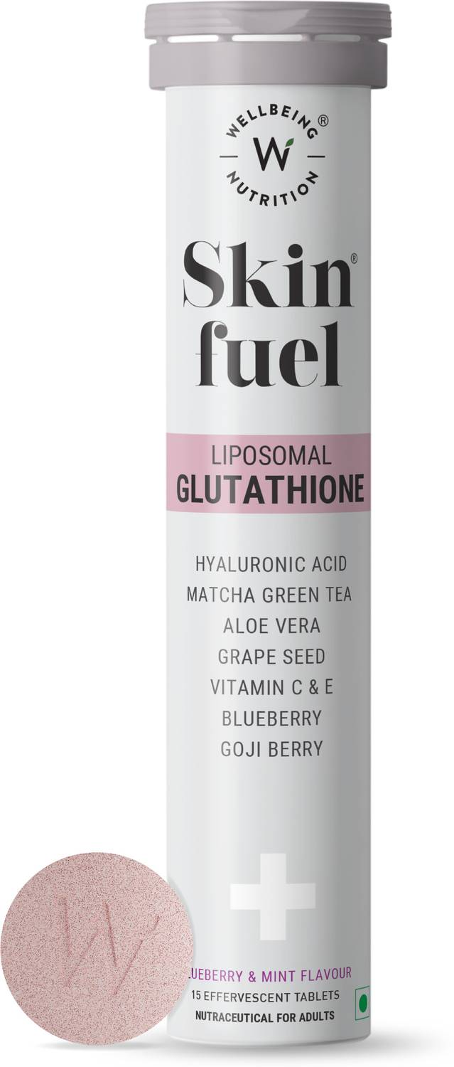 Wellbeing Nutrition Skin Fuel | L Glutathione Collagen Tablets with Hyaluronic Acid for Glowing skin Price in India - Buy Wellbeing Nutrition Skin Fuel